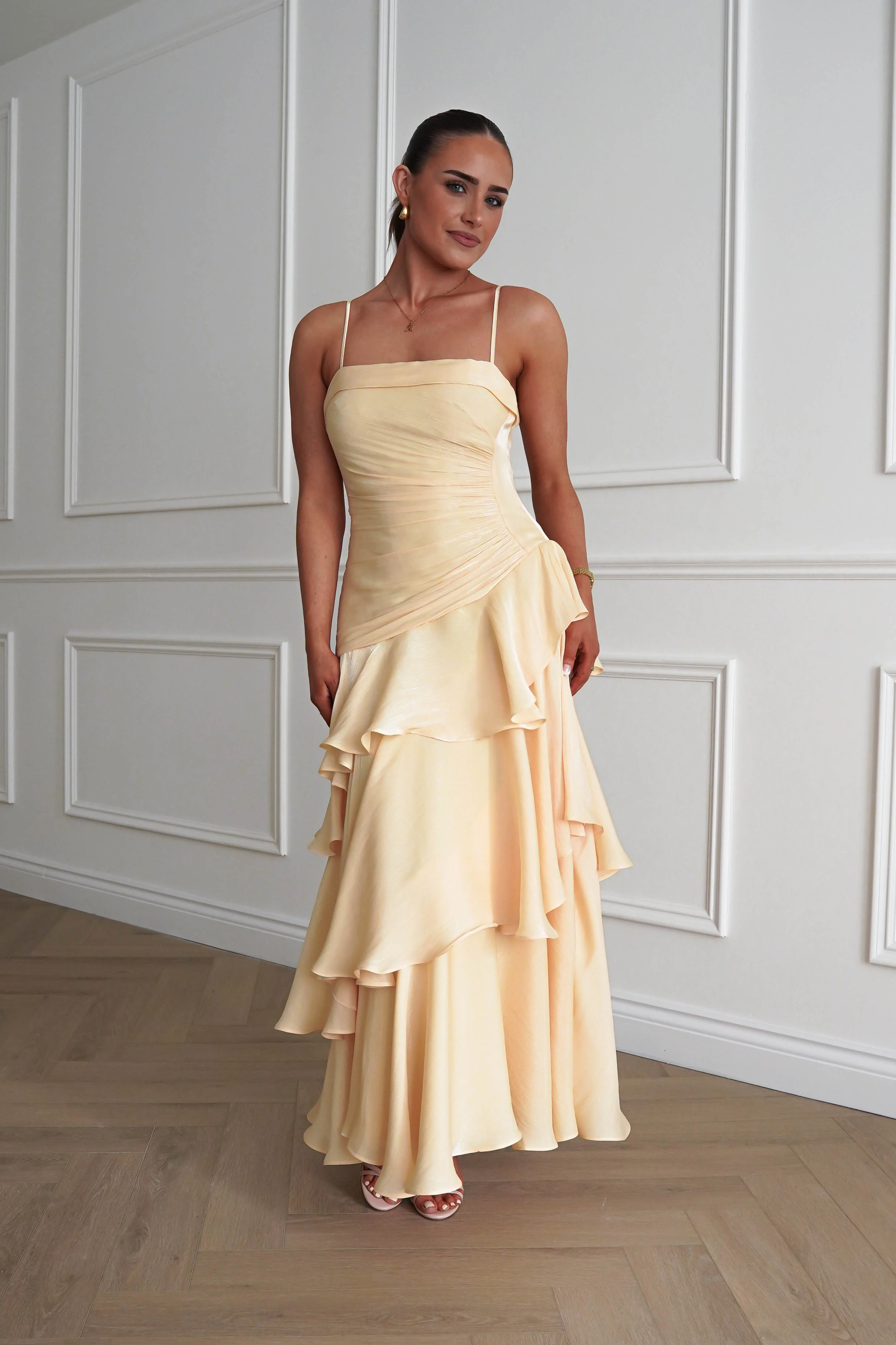 Renee Luminescent Ruffle Maxi Dress | Yellow