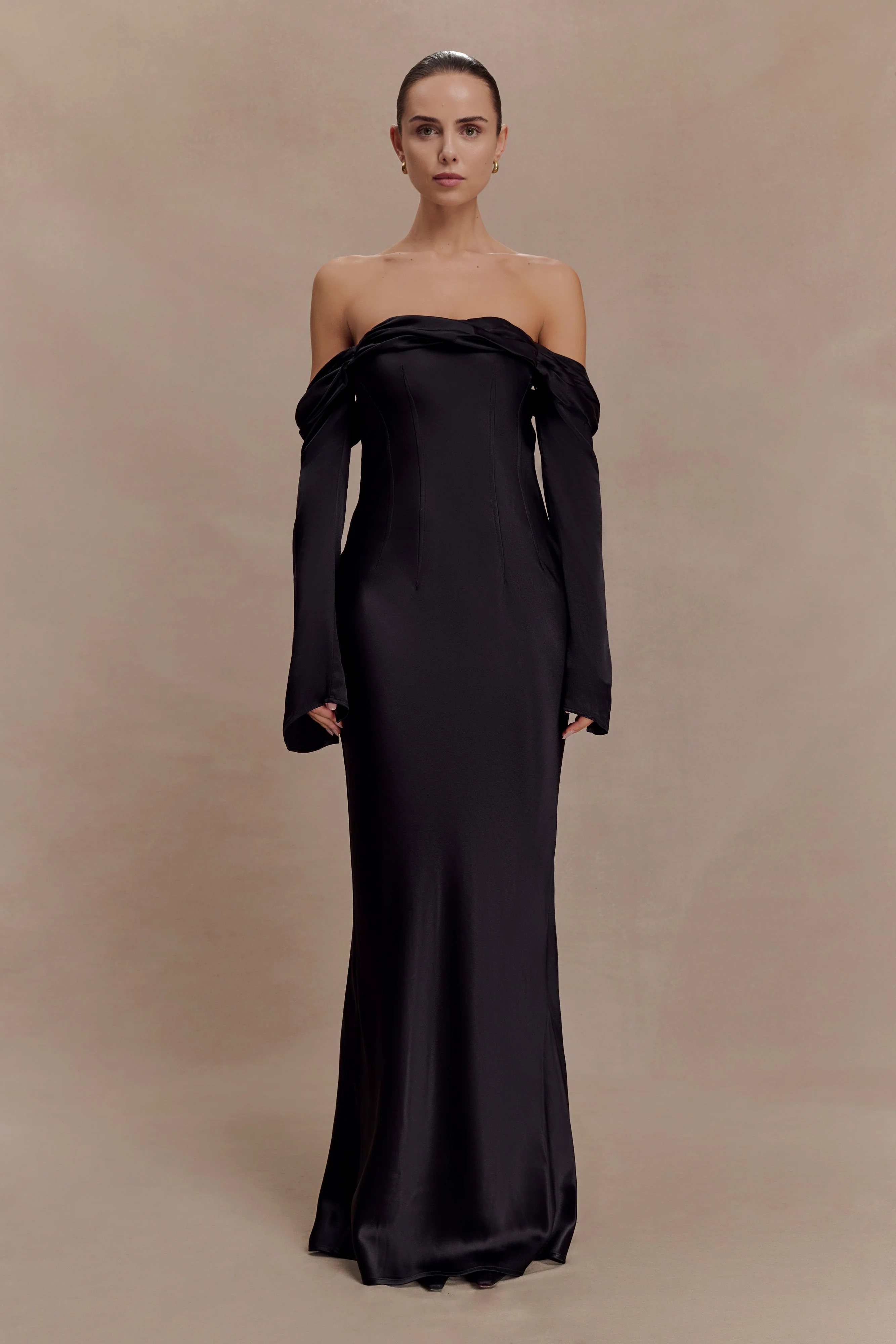 Giselle Off Shoulder Cowl Neck Maxi Dress - Black