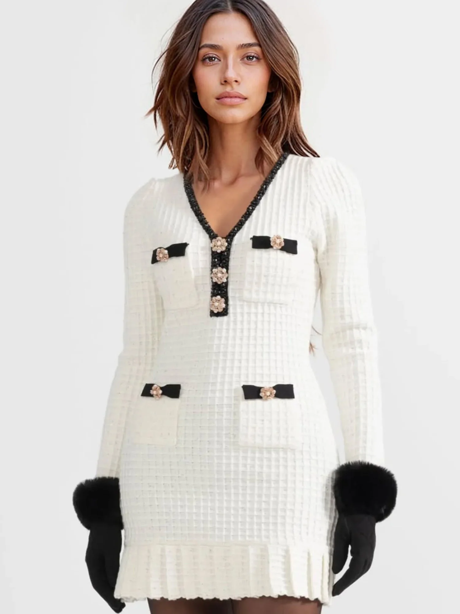 Chic Tweed Knit Mini Dress