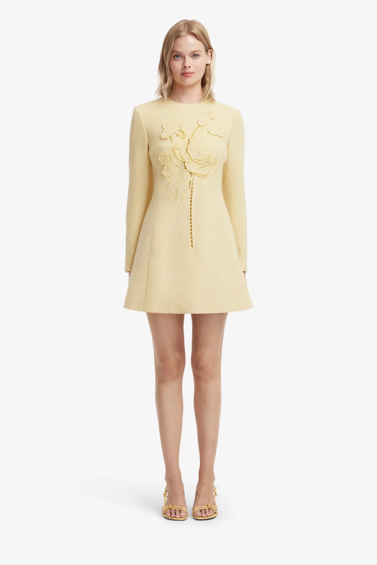 Aliza Appliqué Tweed Mini Dress - Dusty Yellow