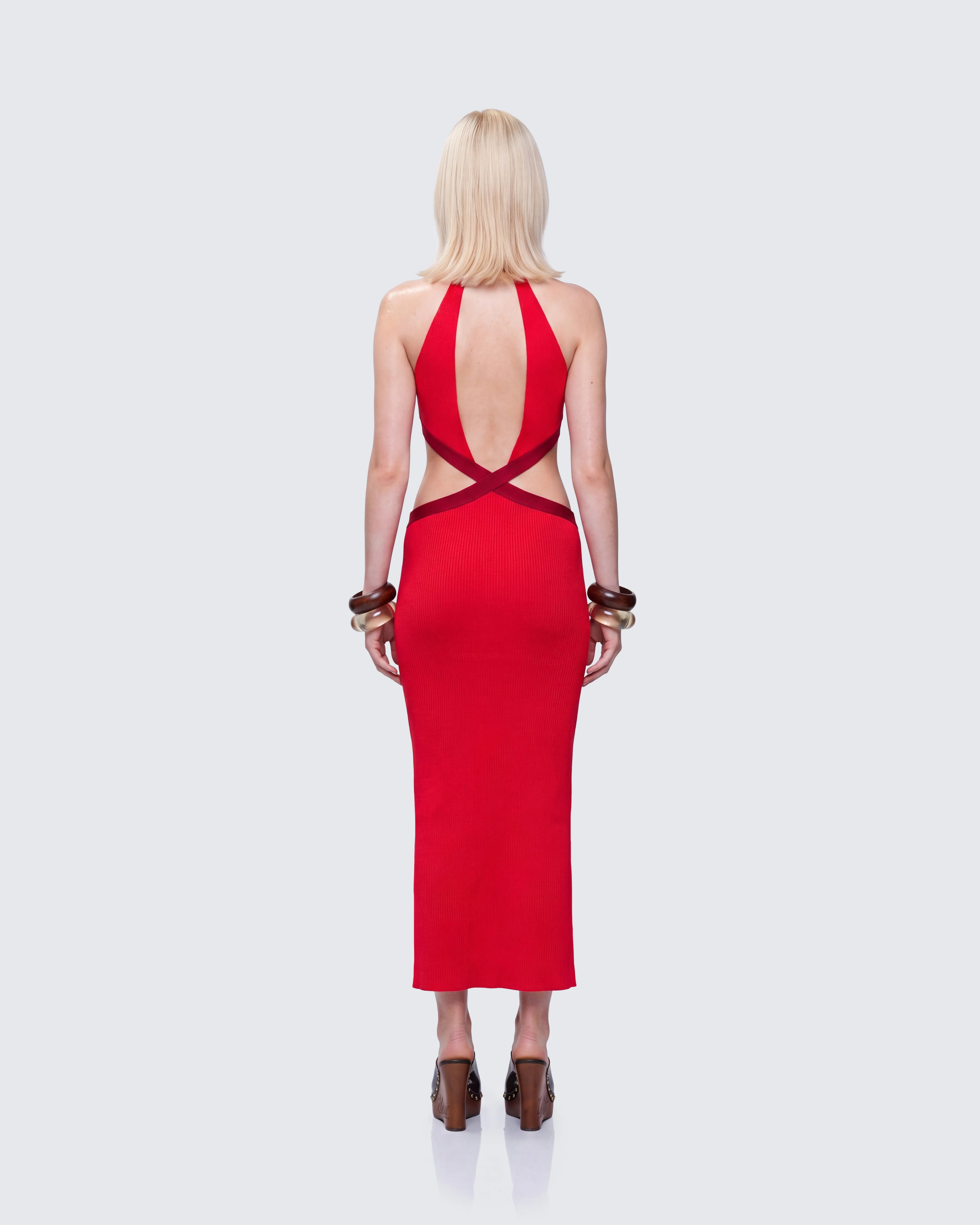 Sydney Multi Red Binding Cutout Maxi Dress