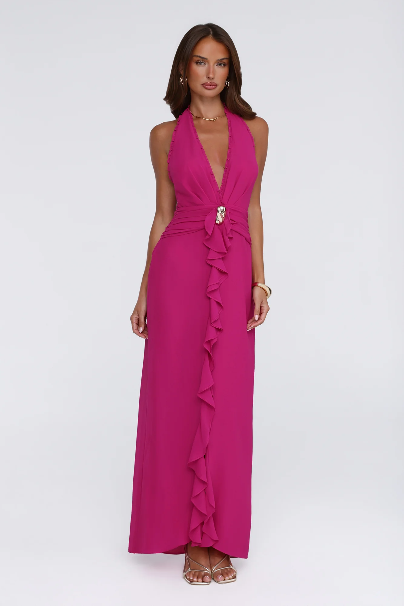 Sea Glass Nights Halter Maxi Dress Fuchsia