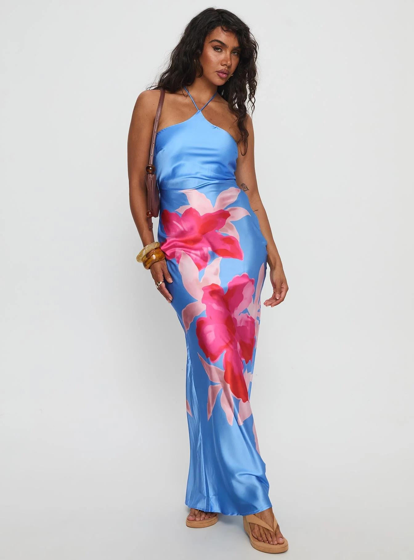 Caliyah Halter Maxi Dress Blue Floral