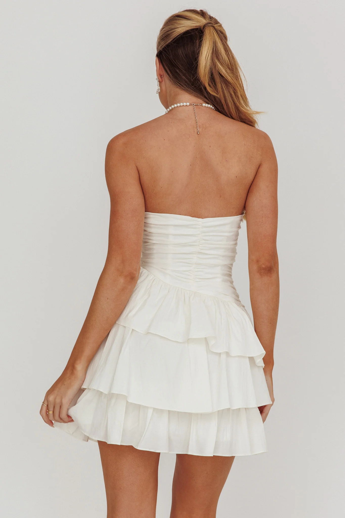 Destini Strapless Layered Frill Mini Dress Off White - luluinthesky