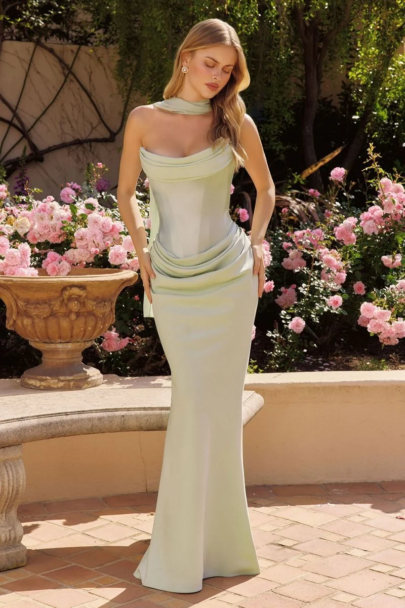 Kailani Strapless Ruched Maxi Dress | Sage
