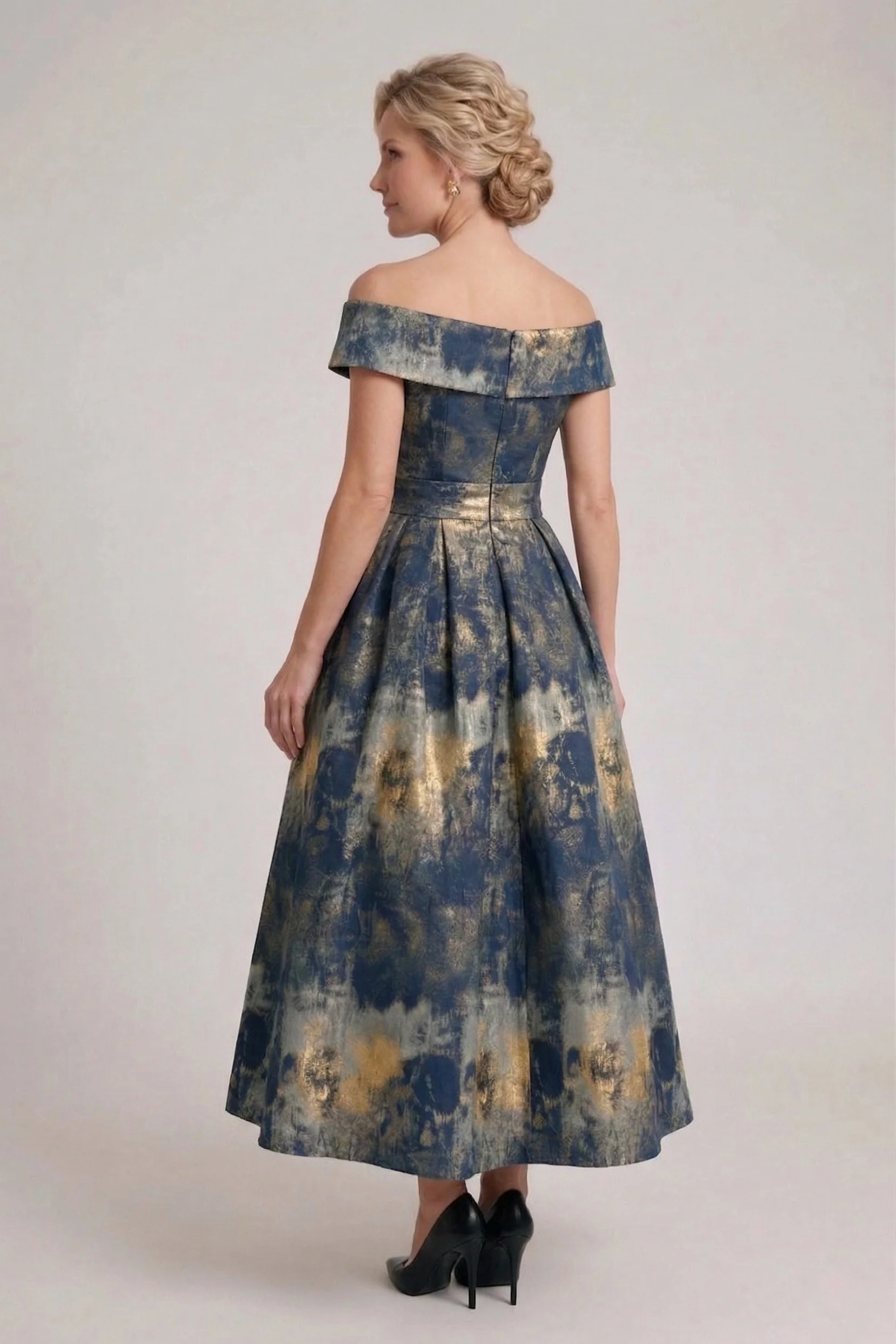 A-Line Tea-Length Jacquard Mother of the Bride Dress CM0427