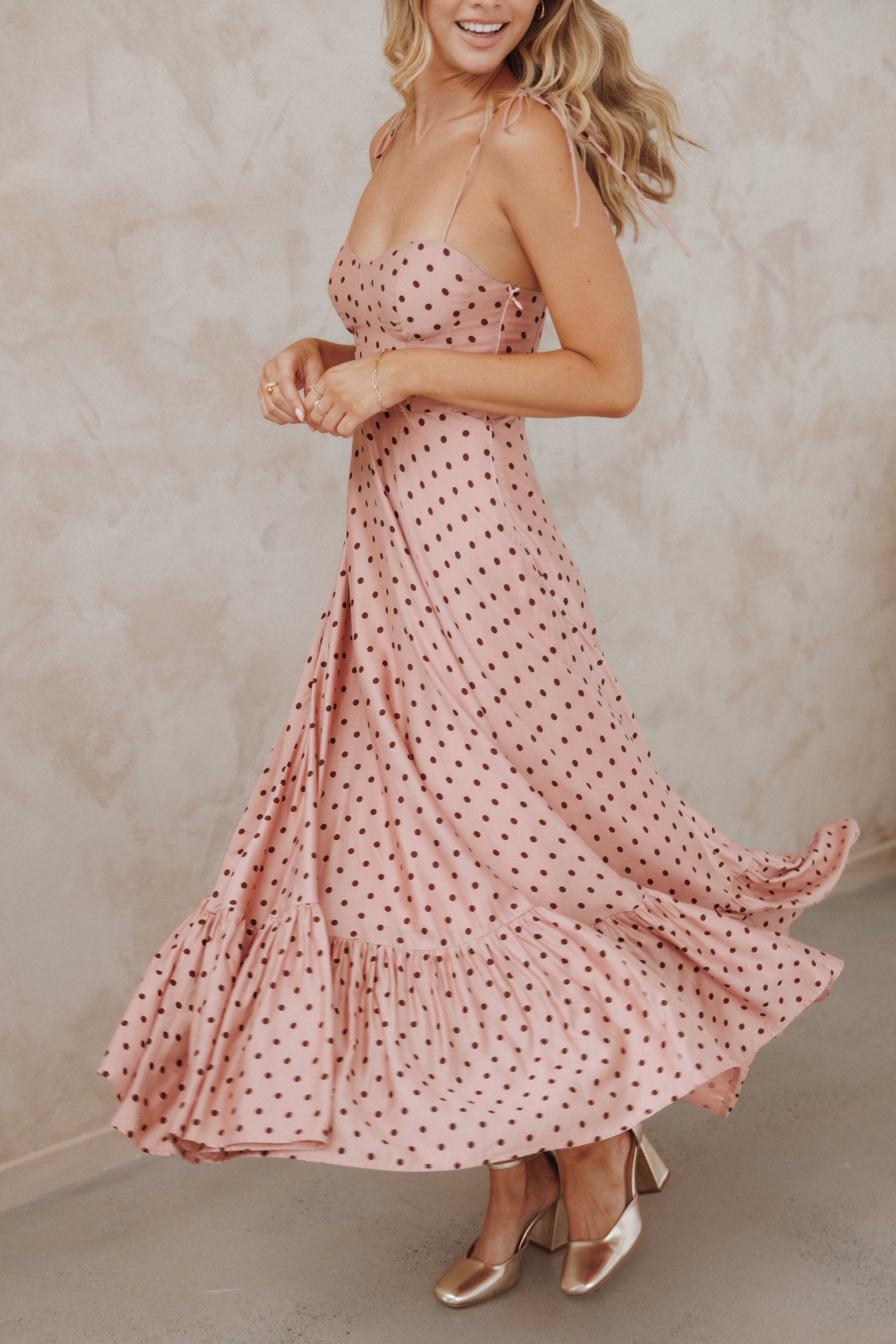 Ayana Midi Dress - Pink Polka Dot