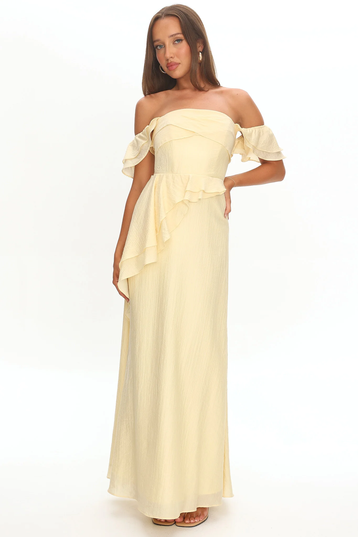 Natale Off-Shoulder Ruffle Maxi Dress Butter - FASHION NOB