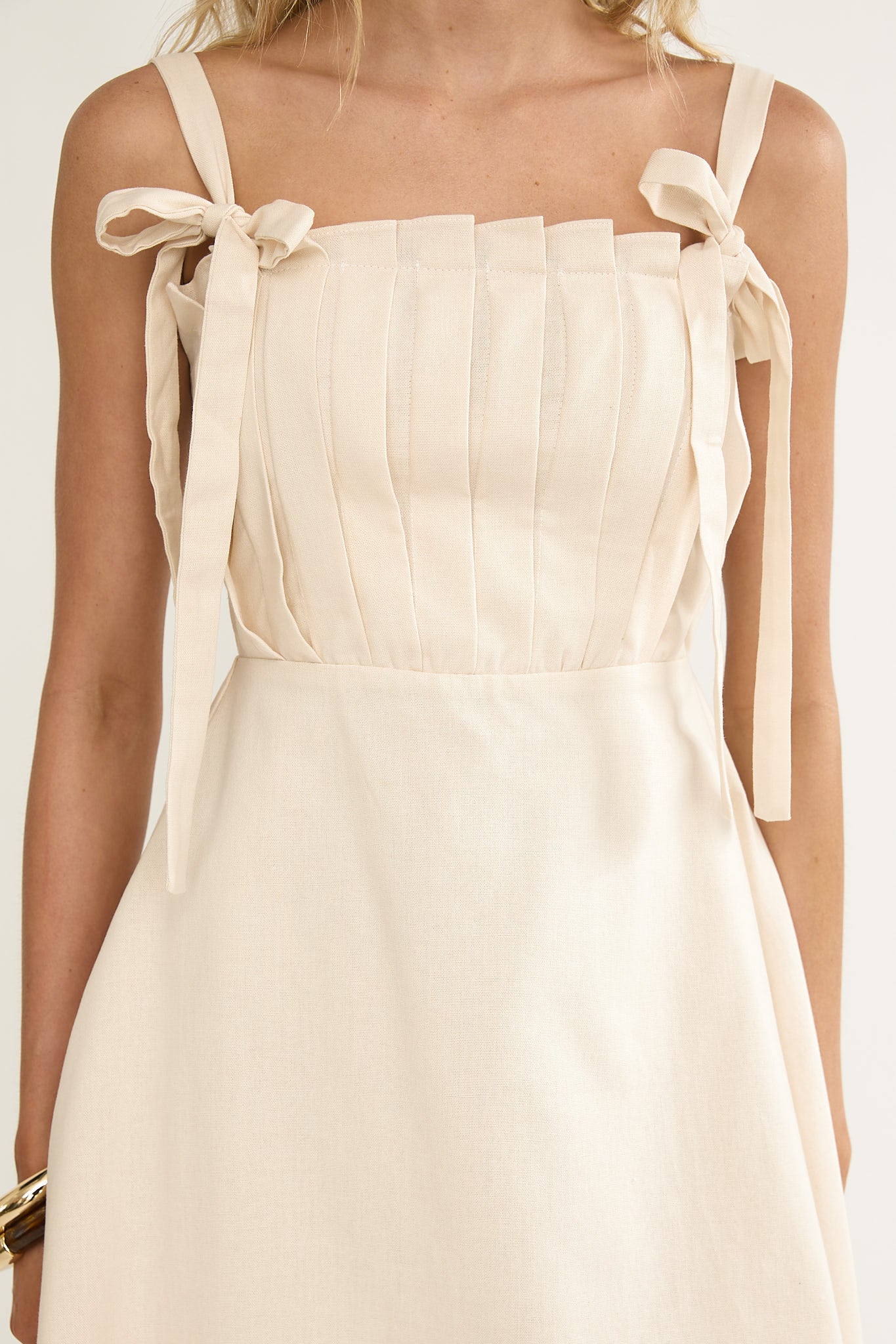 Dylana Pintuck Pleat Bodice Mini Dress Cream