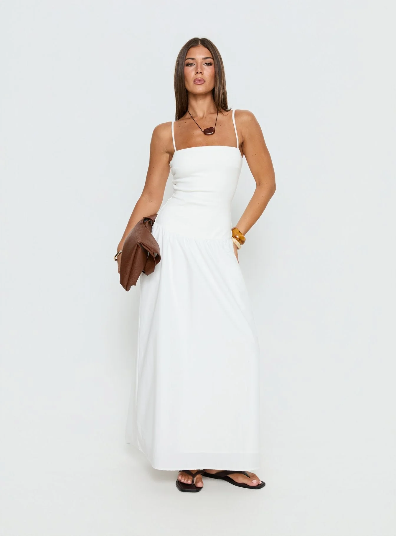 Erroll Drop Waist Knit Maxi Dress White