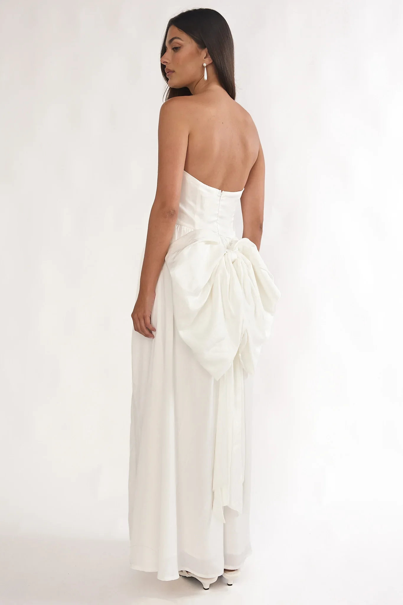 Adalynne Strapless Bow Back Maxi Dress White