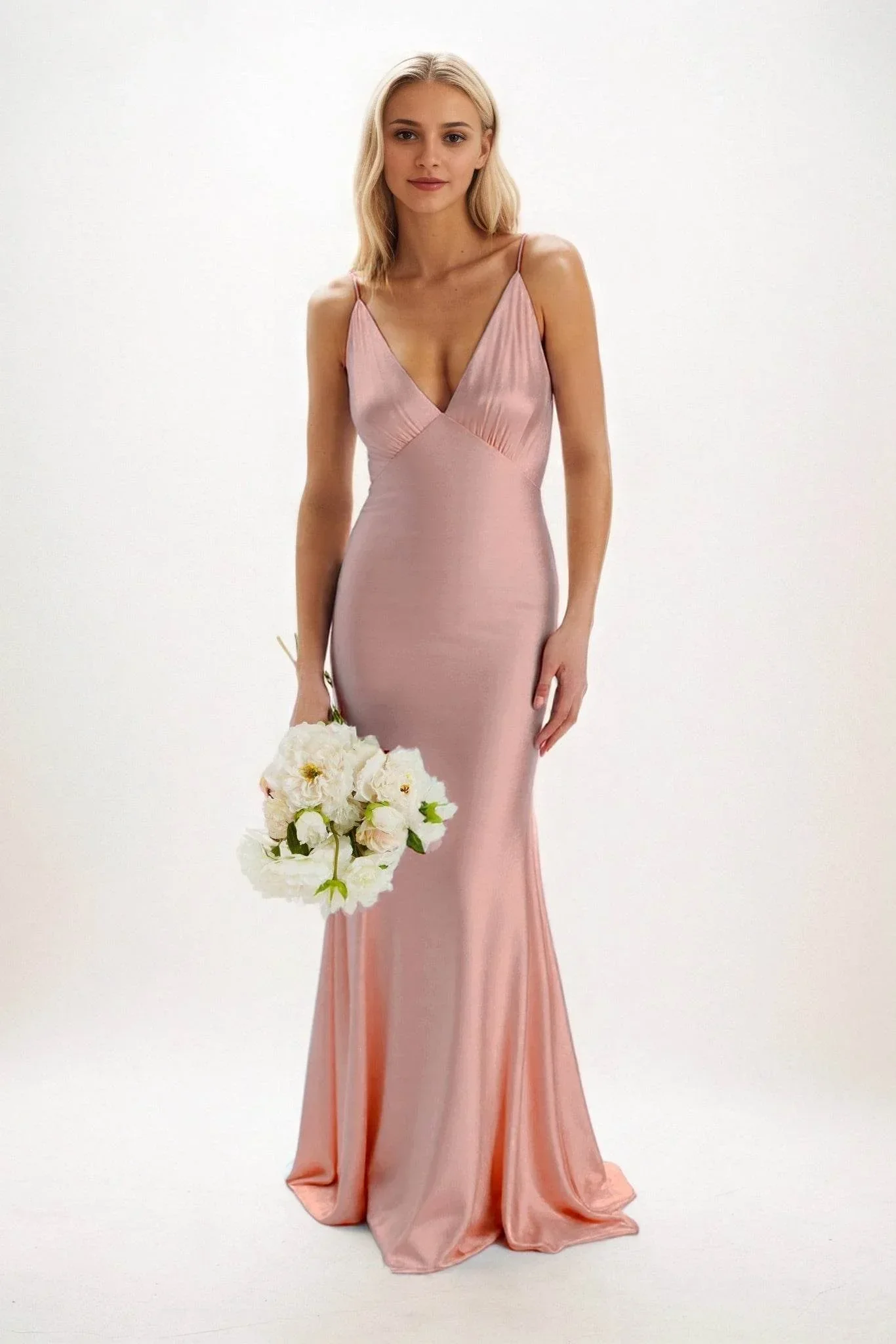 Sheath-Column Maxi Luxe Satin Bridesmaid Dress CB0839