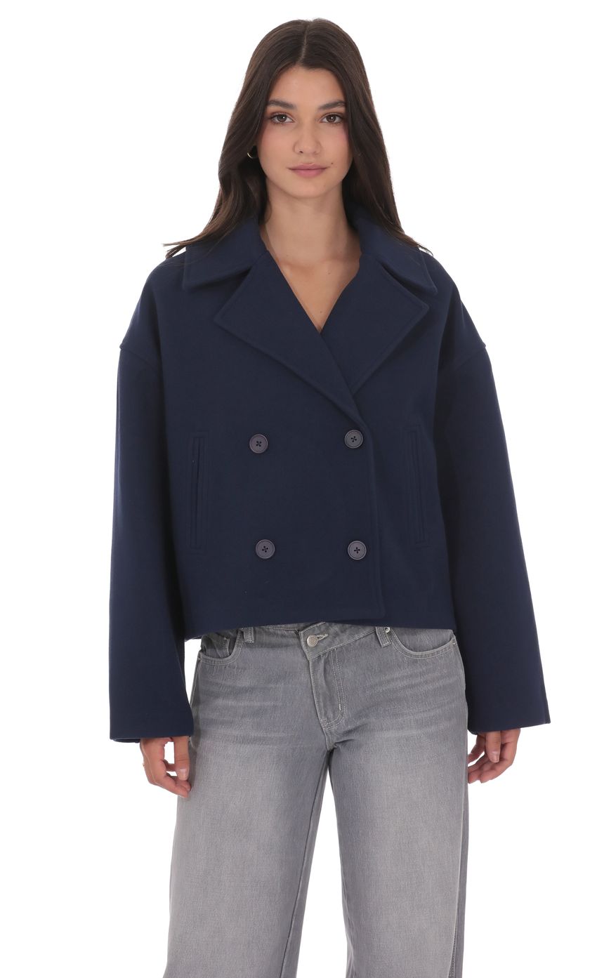 Double Breasted Short Trench in Navy