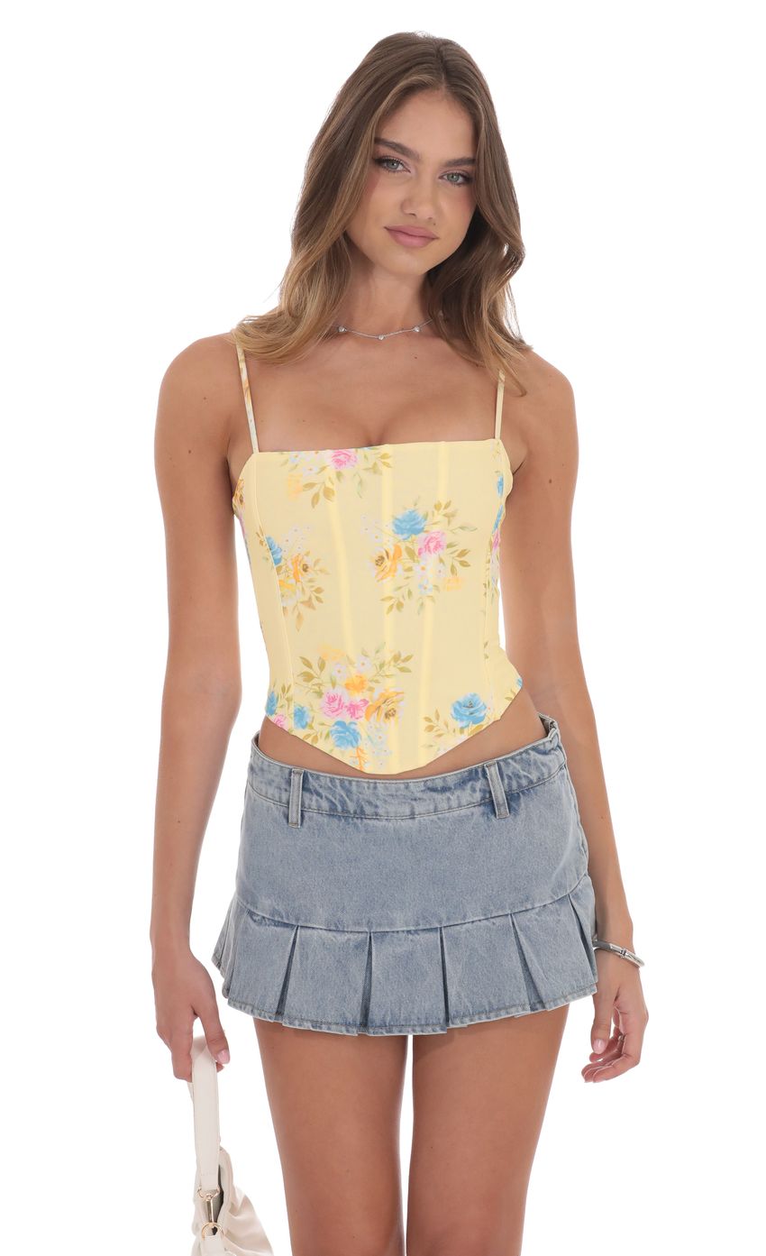 Pointed Floral Corset Top in Yellow