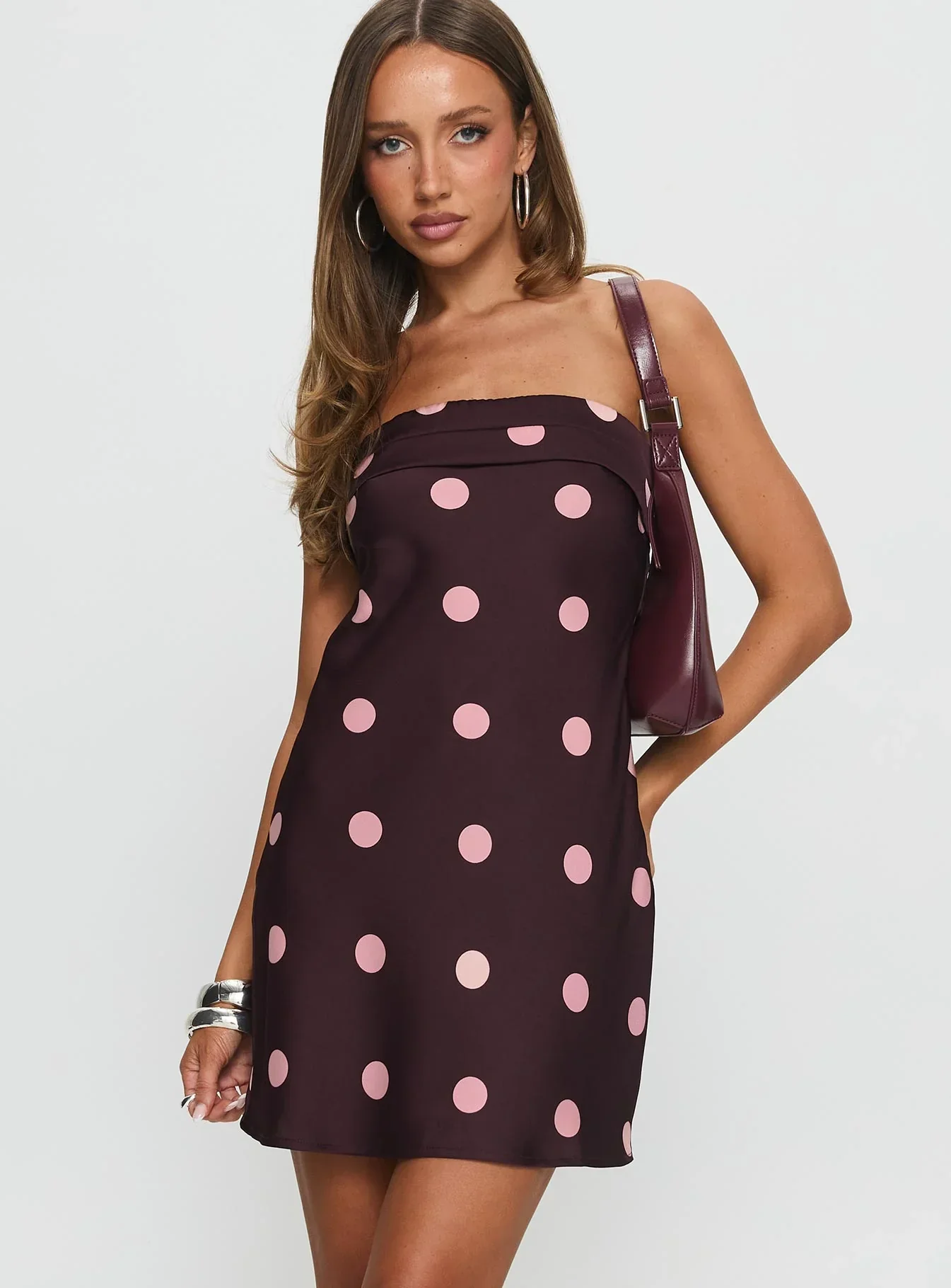 Phillipa Mini Dress Plum / Pink Polka Dot - luluinthesky