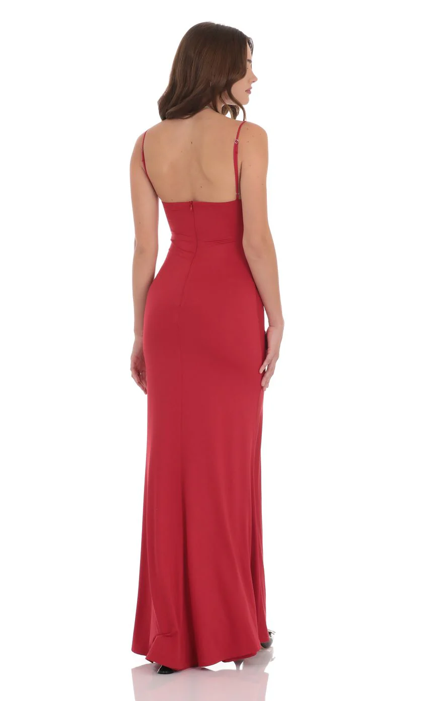 Cowl Neck Mermaid Maxi Dress in Red - luluinthesky