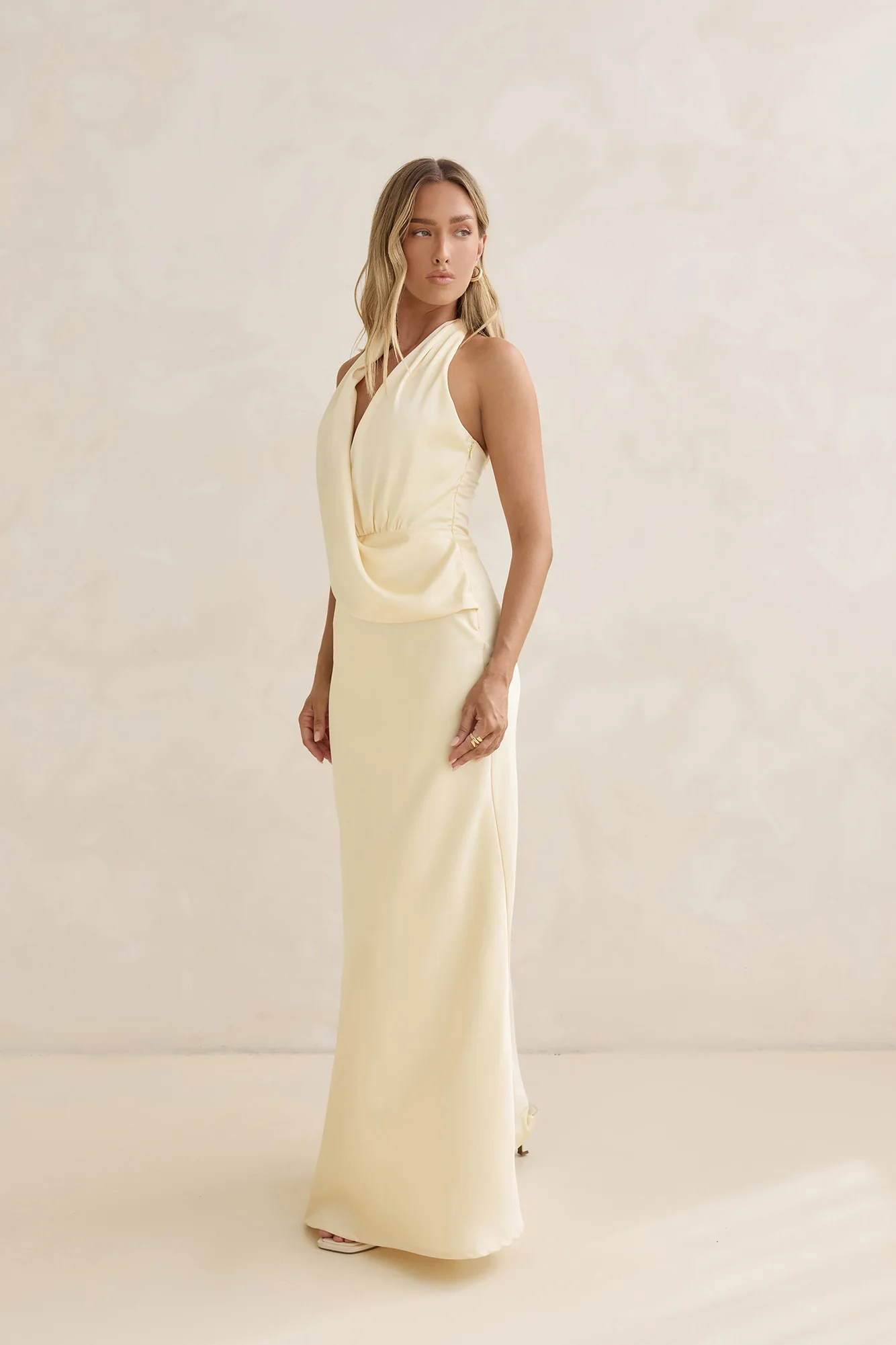 Charm Of Yours Satin Halter Maxi Dress Yellow - luluinthesky