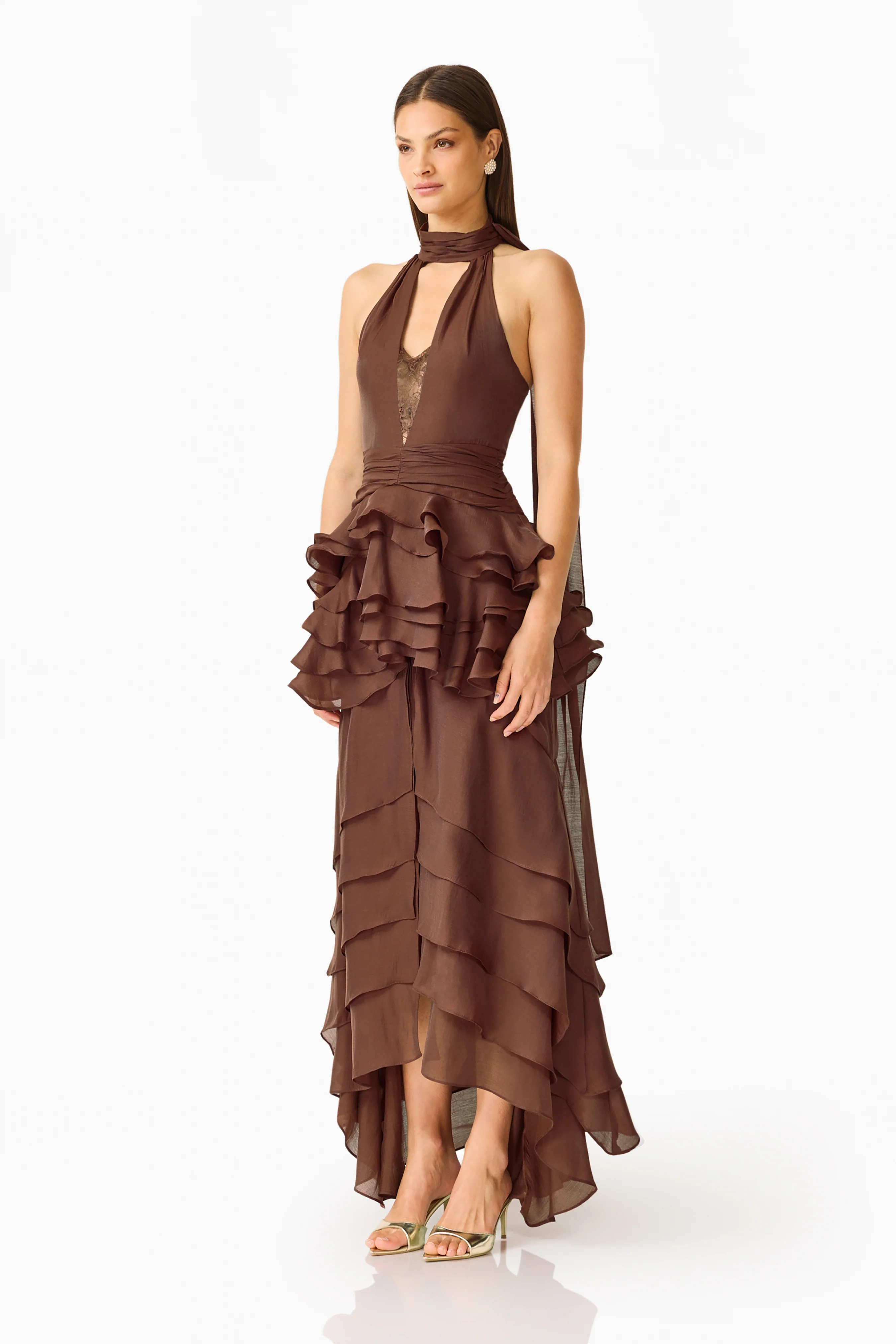 Rosera Halter Gown in Chocolate Brown