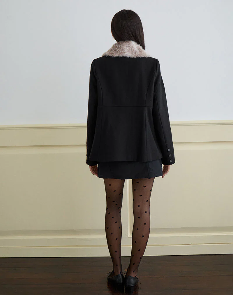 Arsil Double Breasted Coat in Black Wool