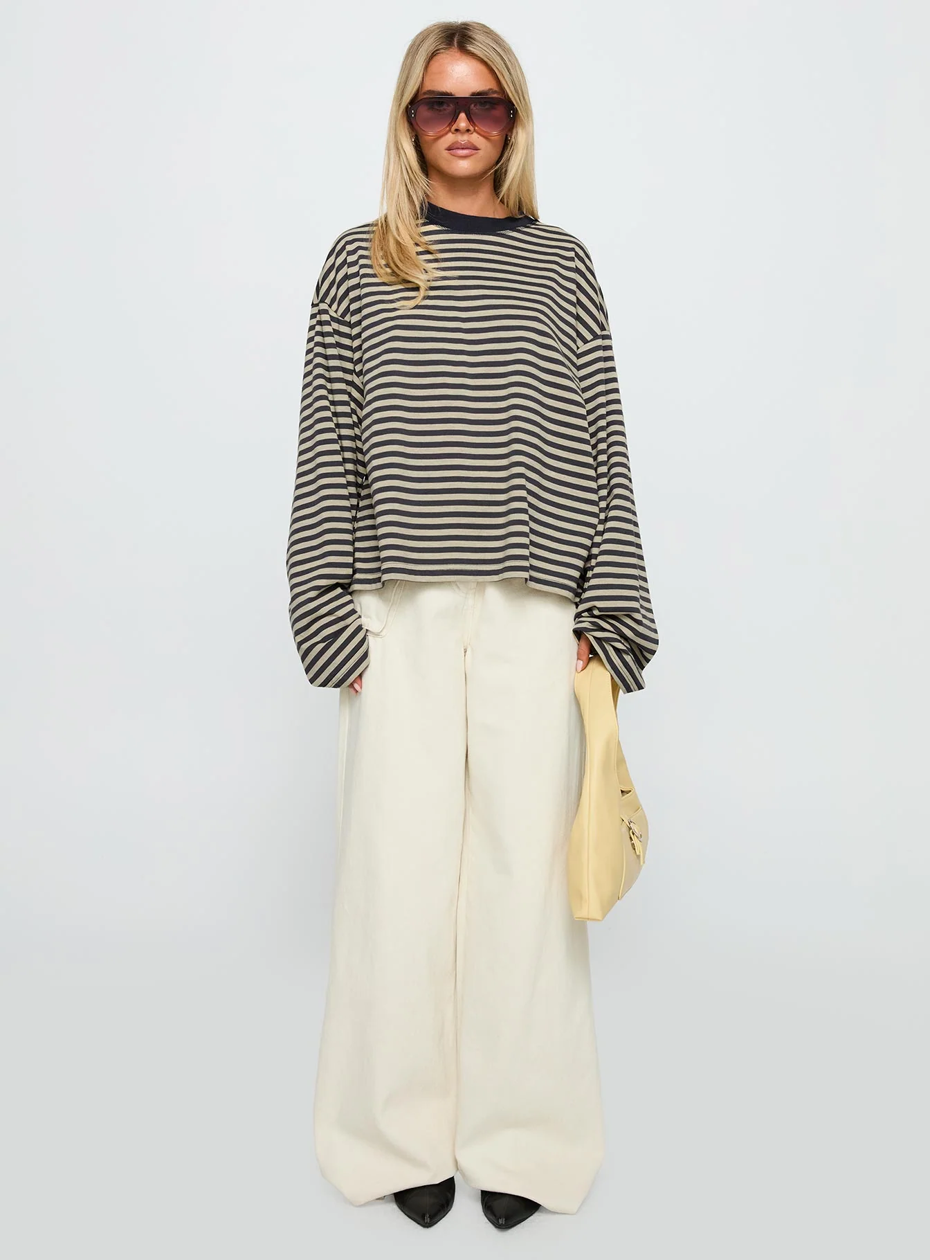 Bloom Long Sleeve Top Beige Stripe