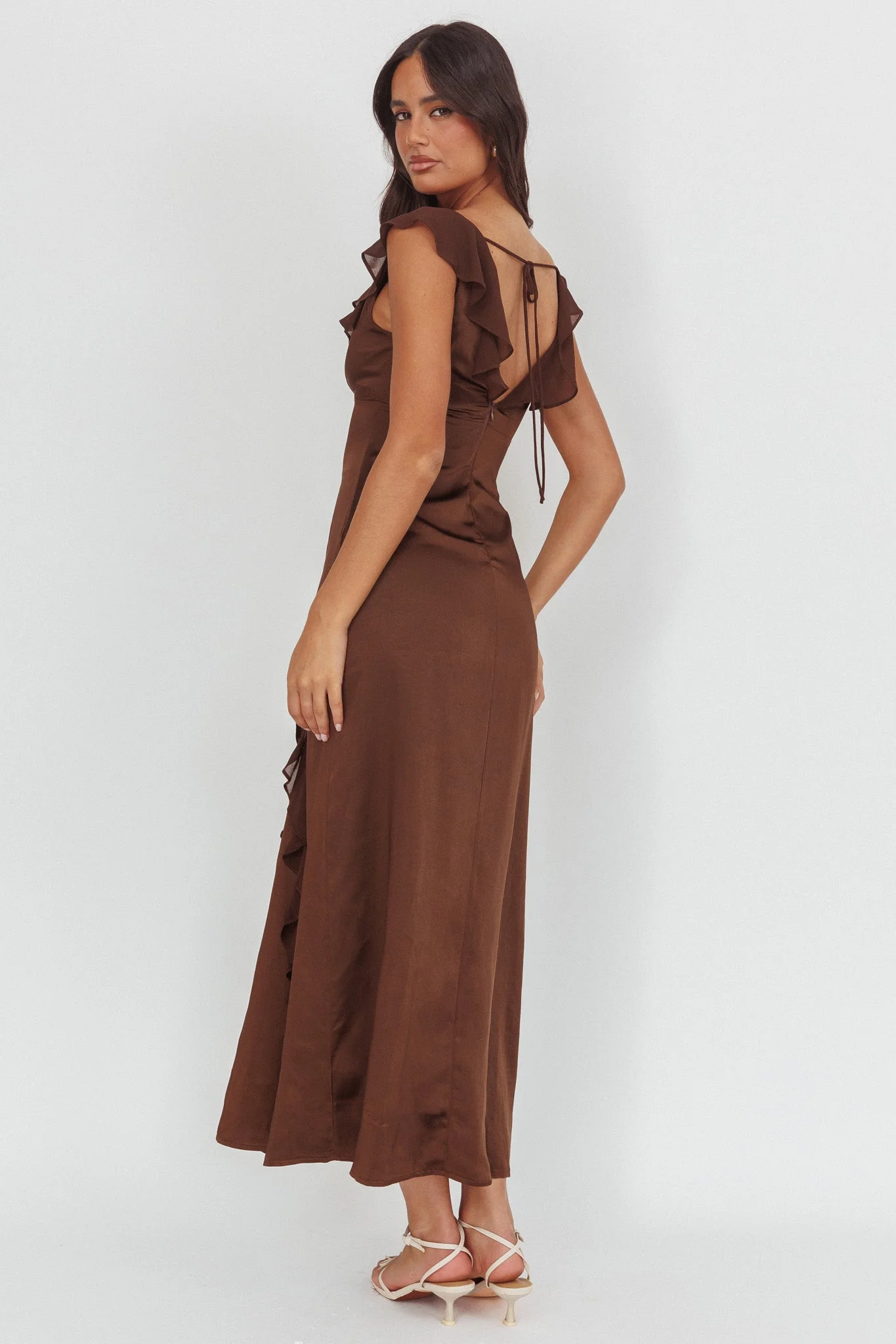 Zerai Ruffle Trimmed Maxi Dress Chocolate