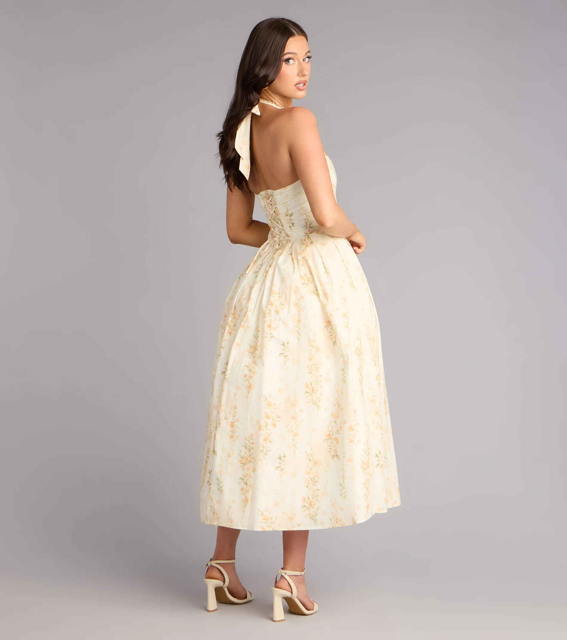 Petals And Plans Halter Lace-Up Midi Dress