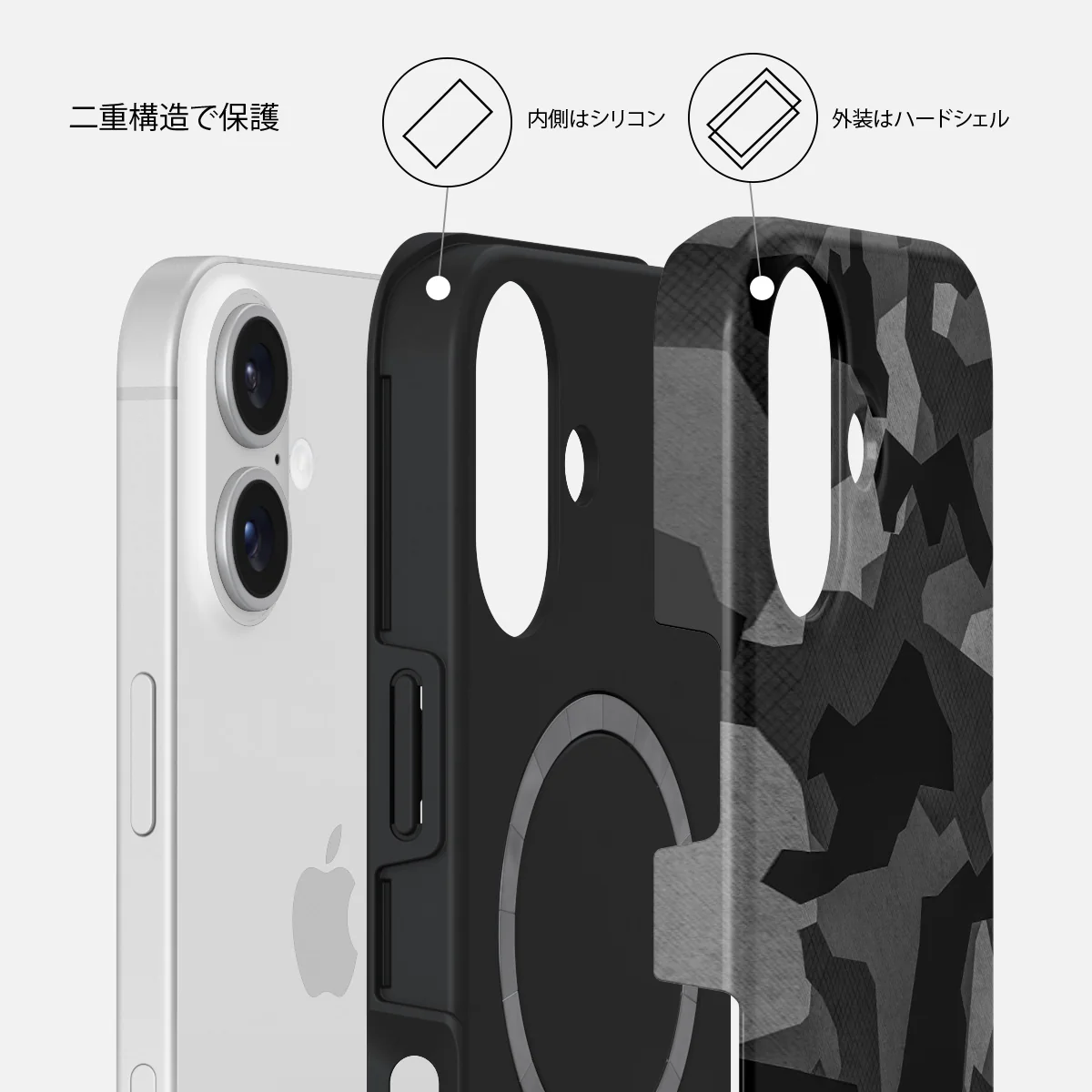 Night Black Camouflage - iPhone 16 ケース