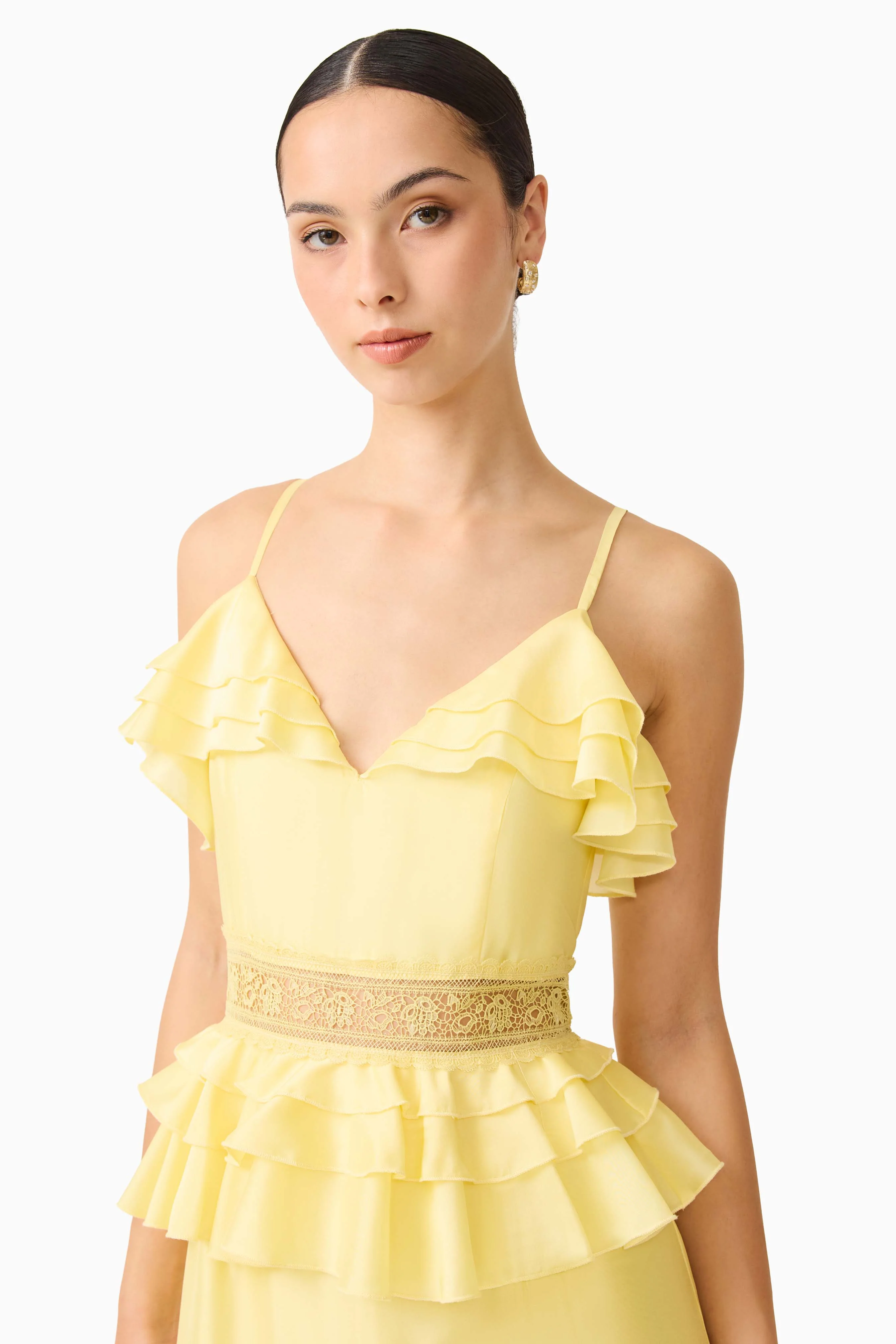 Lucinda Tiered Gown in Lemon Yellow