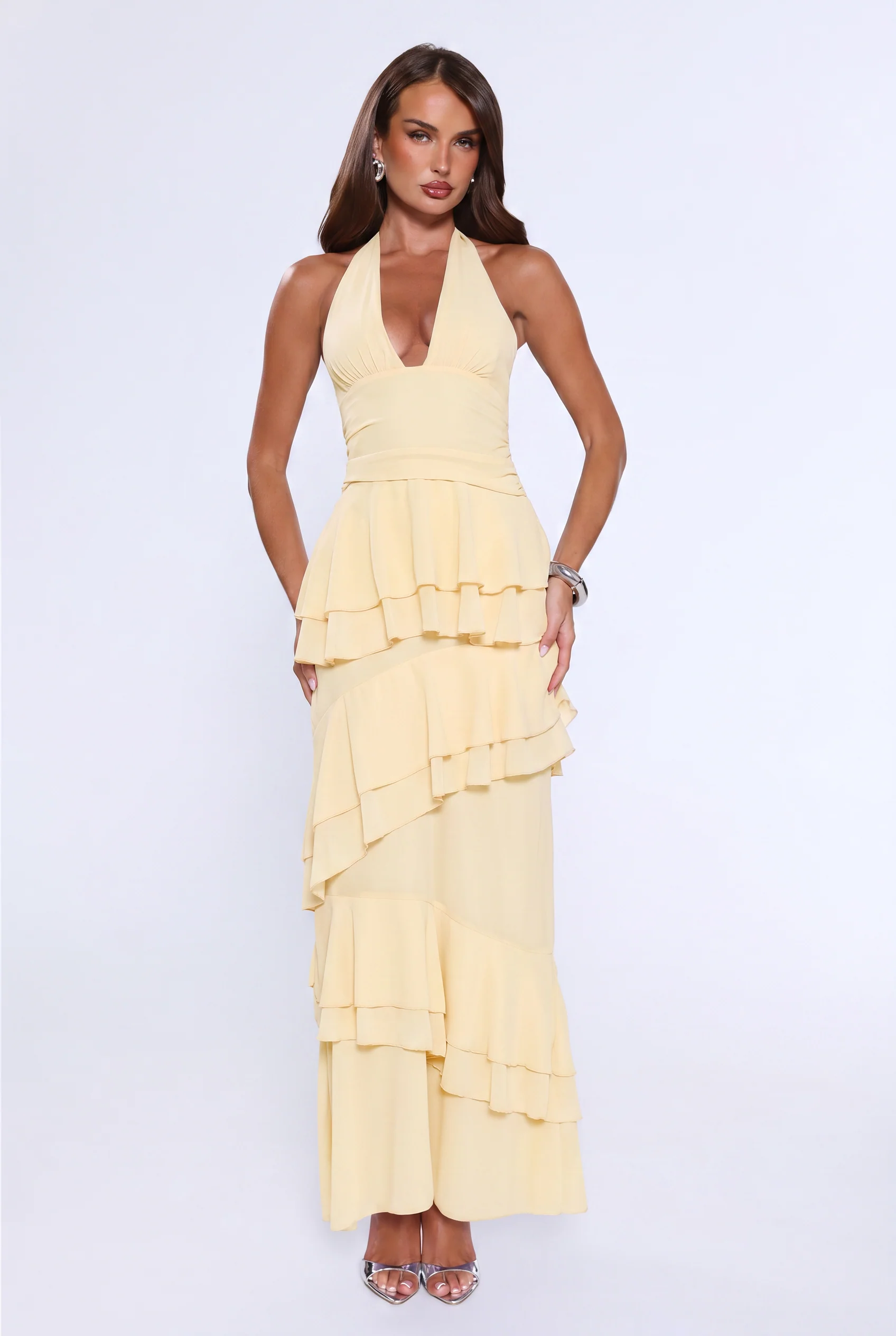 Power Glow Halter Maxi Dress Yellow