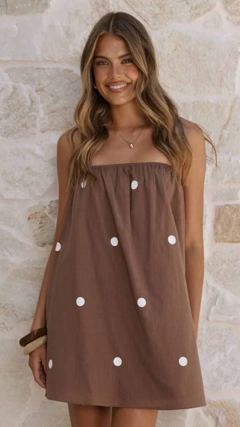 Karina Strapless Mini Dress - Chocolate/White Polka