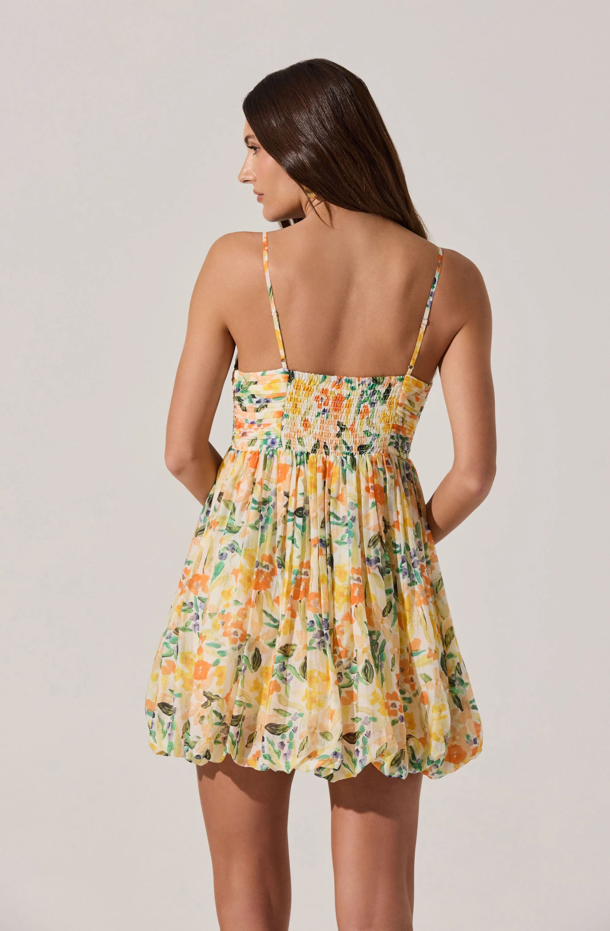 Bubble Floral Mini Dress - Orange multi floral