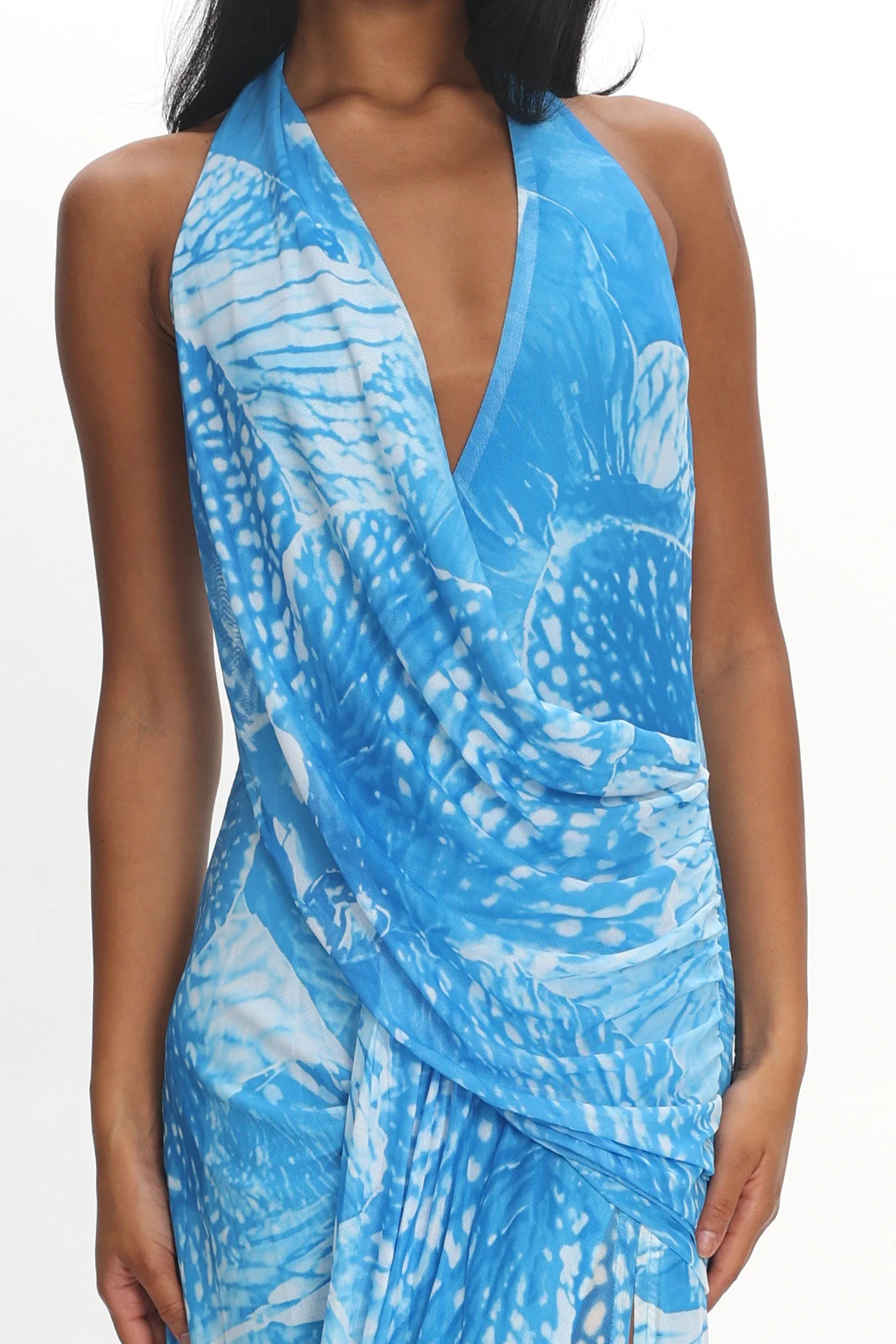 Palomino Plunging Halter Maxi Dress Print Blue - luluinthesky