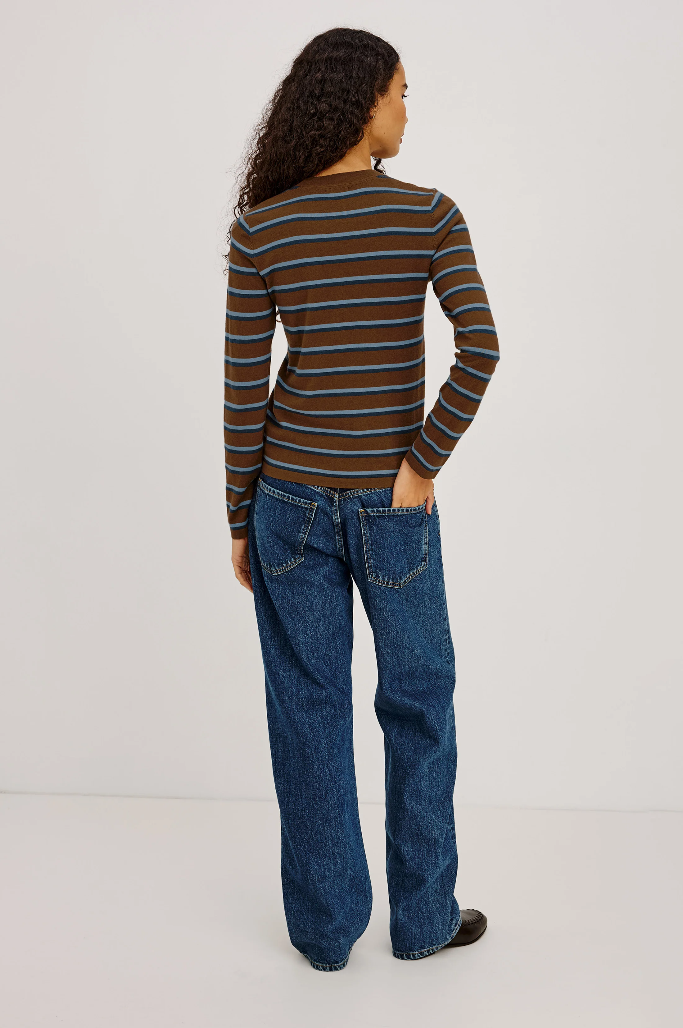 Davie Cotton Cashmere Long Sleeve Tee - Mocha Stripe