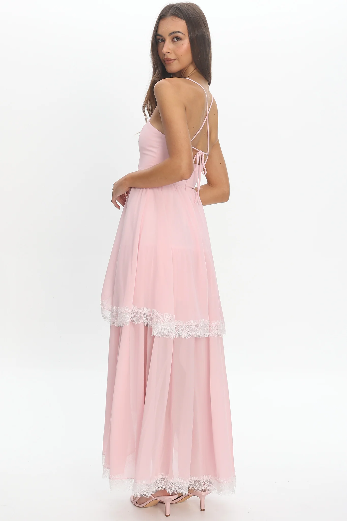 Sunrise on Sunset Lace Trim Maxi Dress Pink