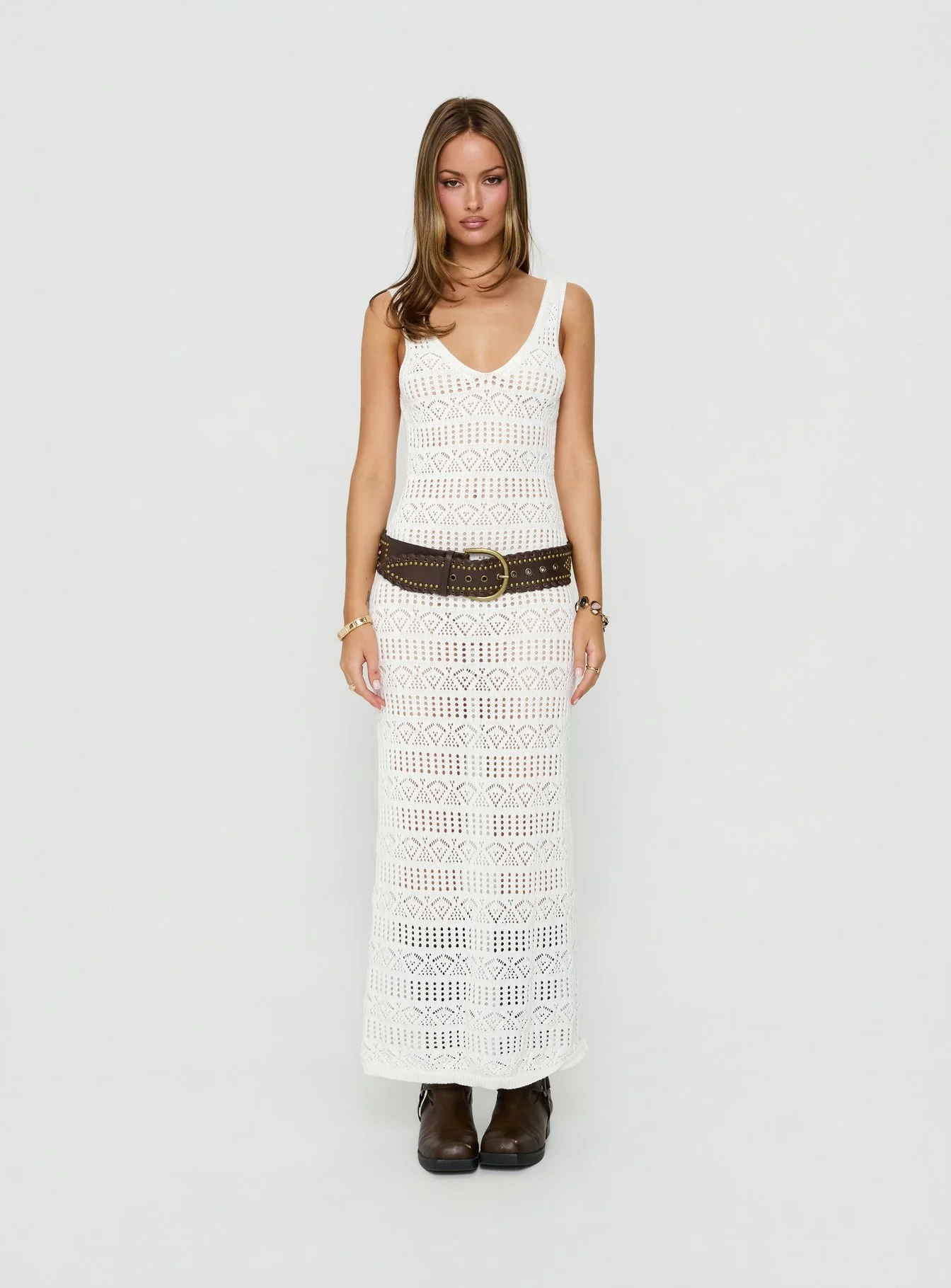 Ledena Knit V Neck Maxi Dress Cream