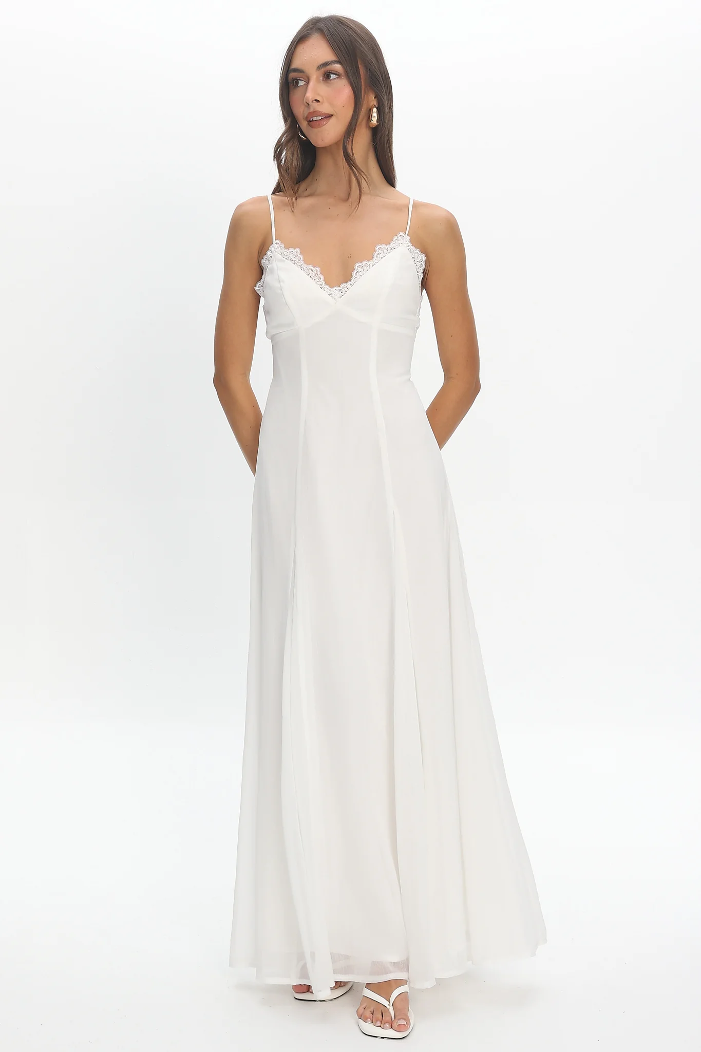 Ramone Lace Trim Maxi Dress Off White - luluinthesky
