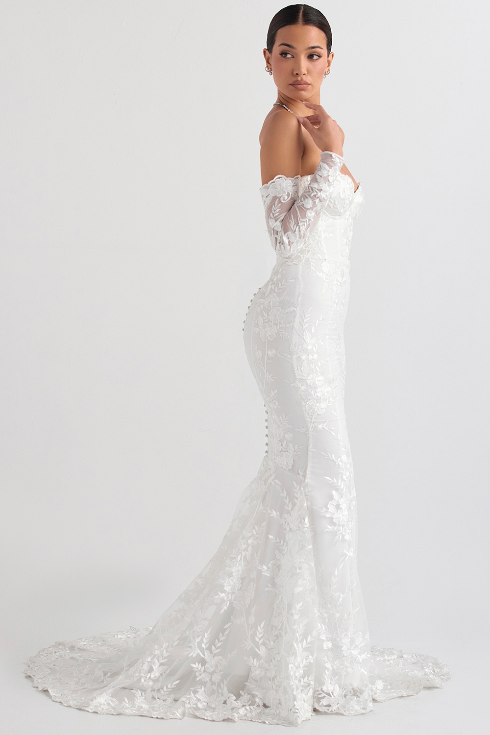 White Lace Long Sleeve Bridal Gown