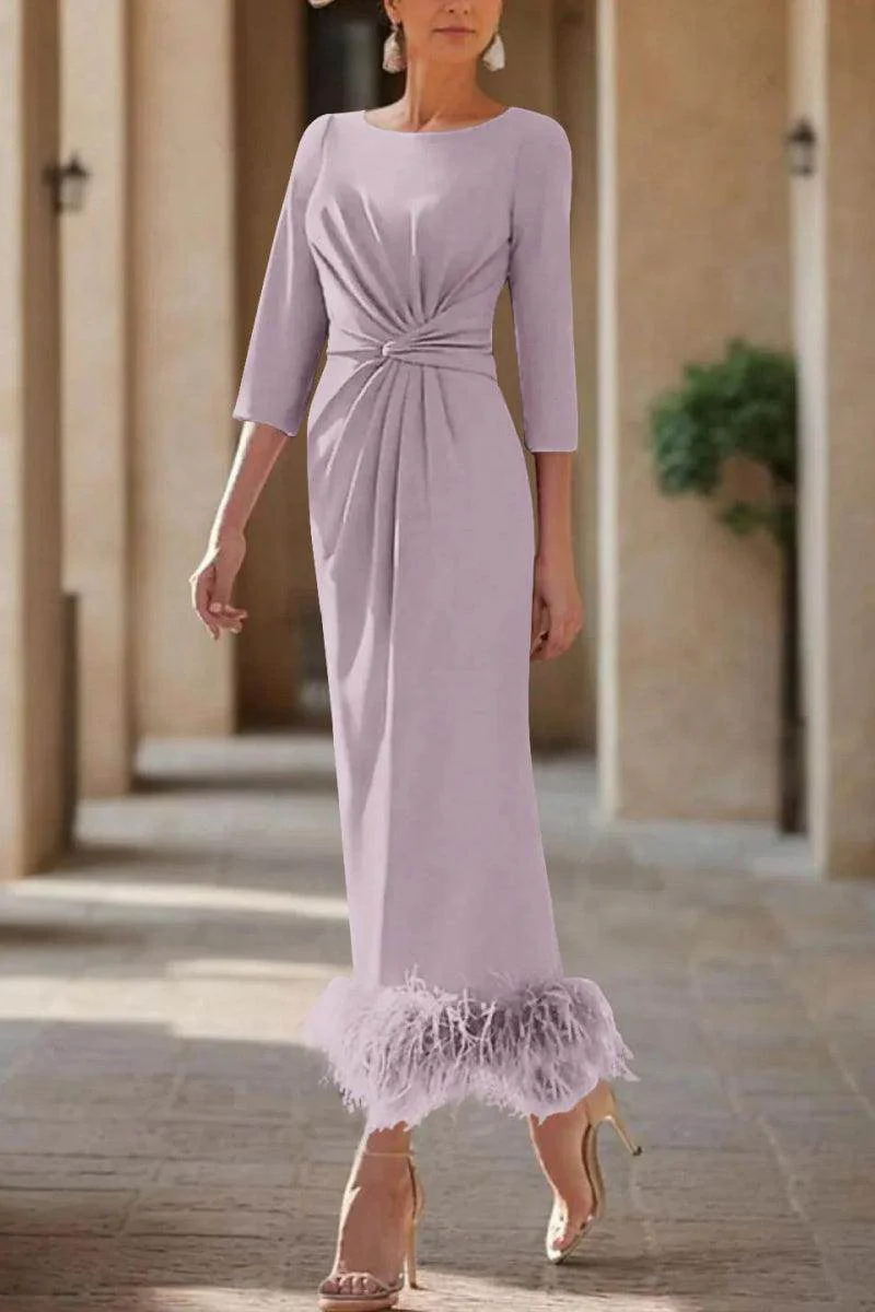 Sheath Column Scoop Neck Ankle Length Feather Mother Dresses CM0378
