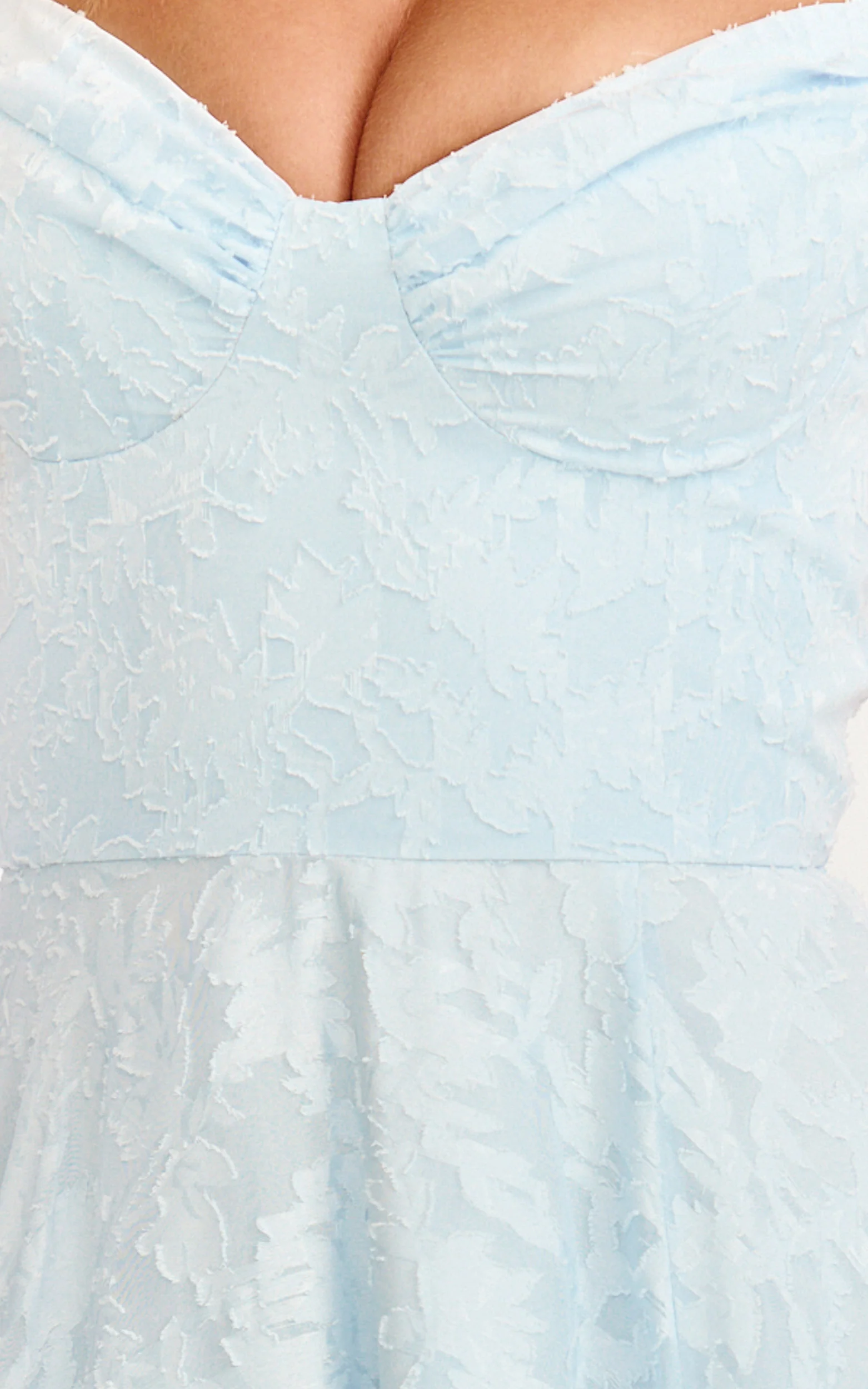 Rachel Maxi Dress - Sweetheart Neckline Jacquard Front Split Dress in Ice Blue