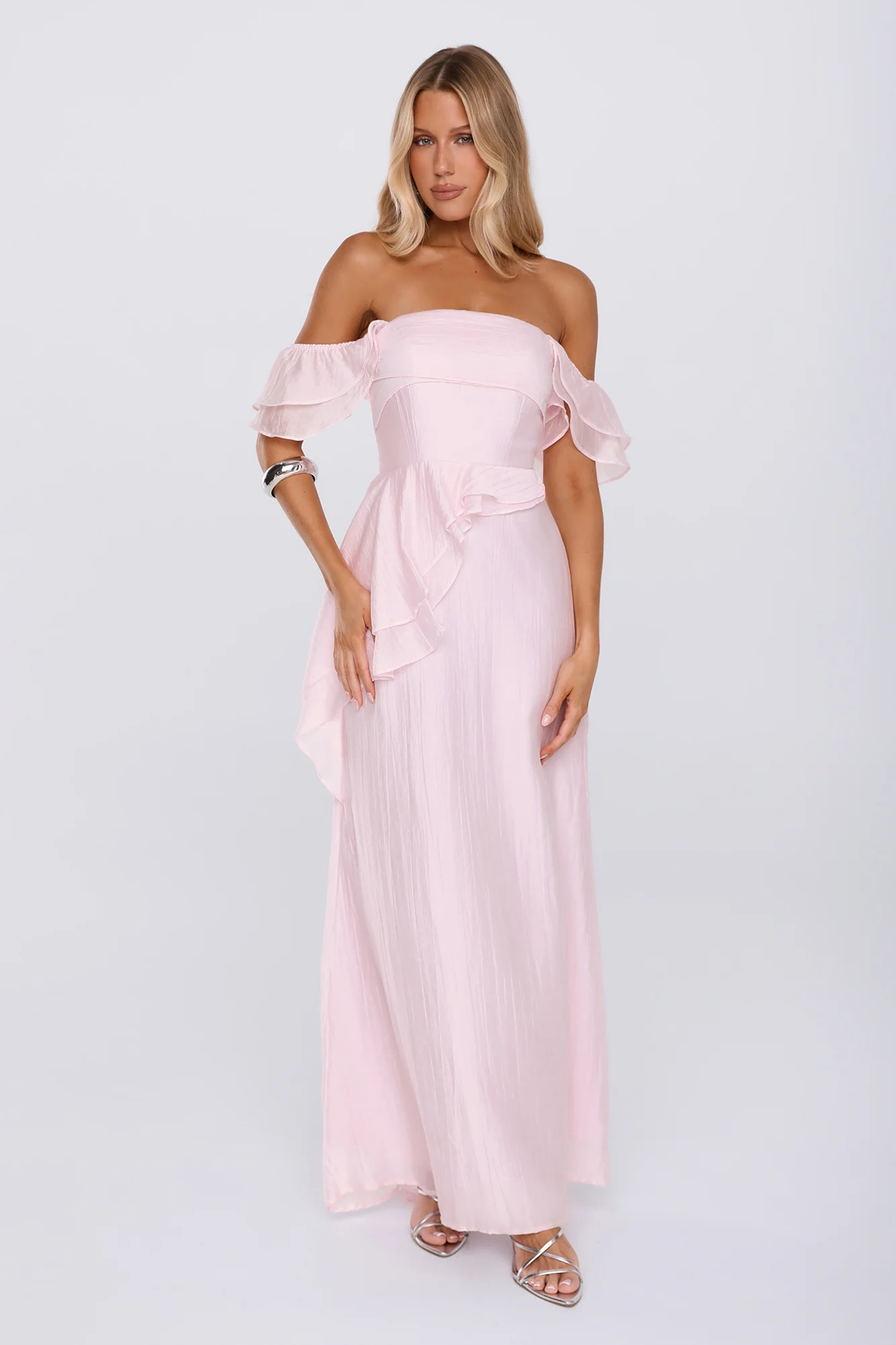 She's In Her Element Off Shoulder Maxi Dress Pink