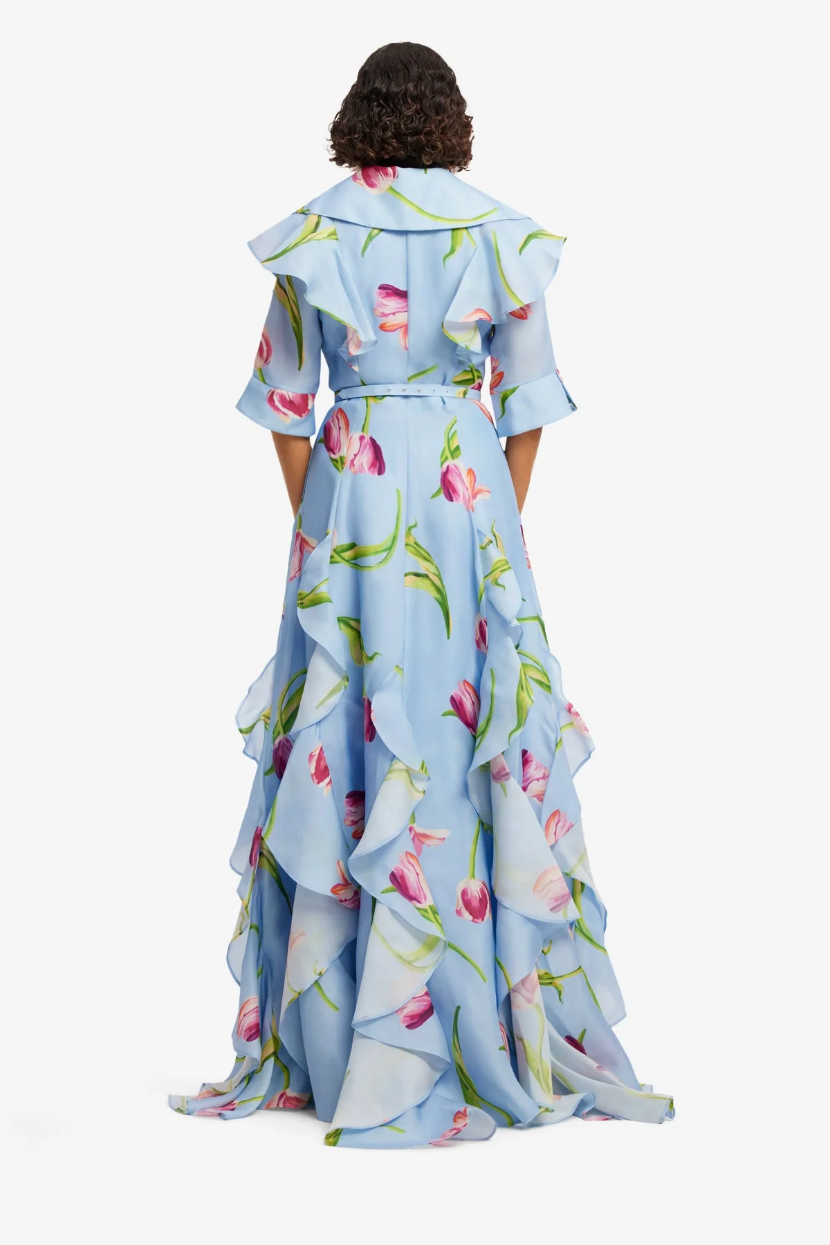 Isabella Silk Gown - Tulip Print in Blue