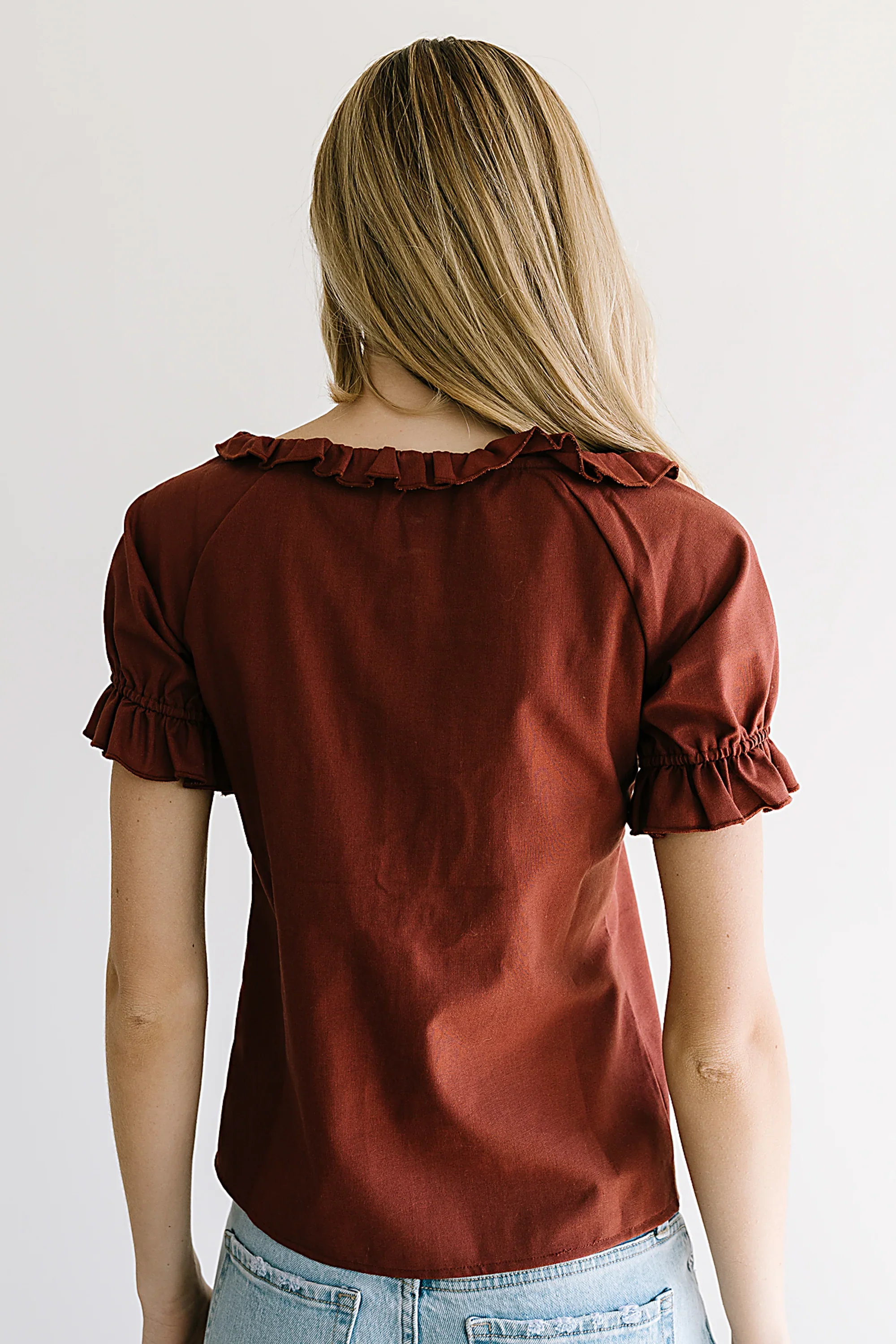Connie Ruffle Blouse in Rust