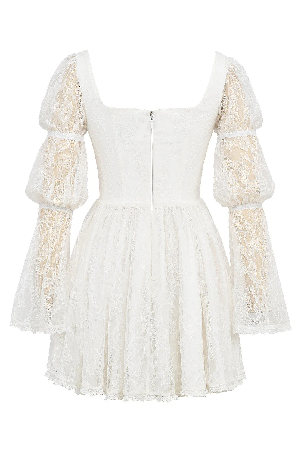 white lace puff sleeve mini dress
