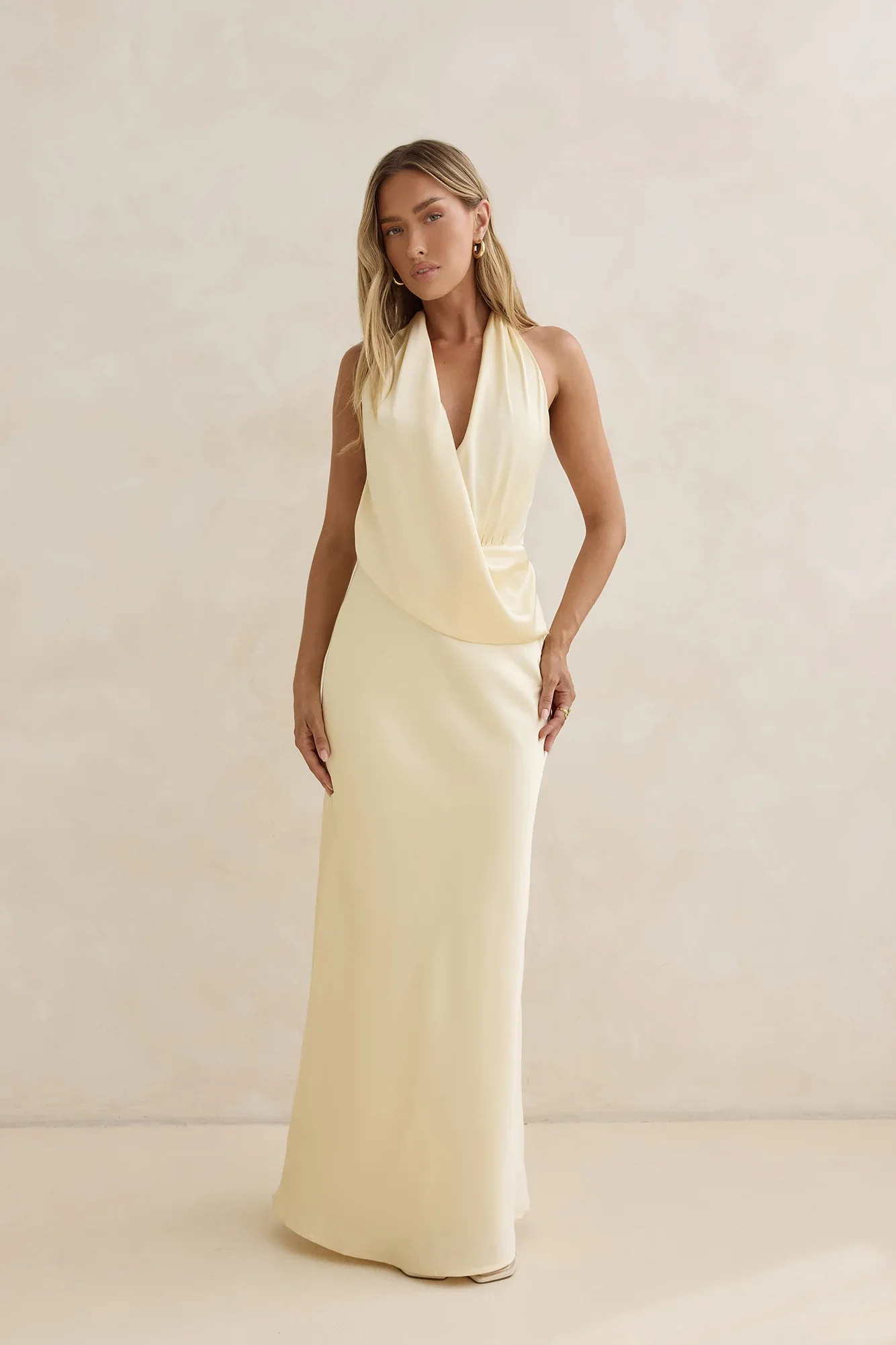 Charm Of Yours Satin Halter Maxi Dress Yellow