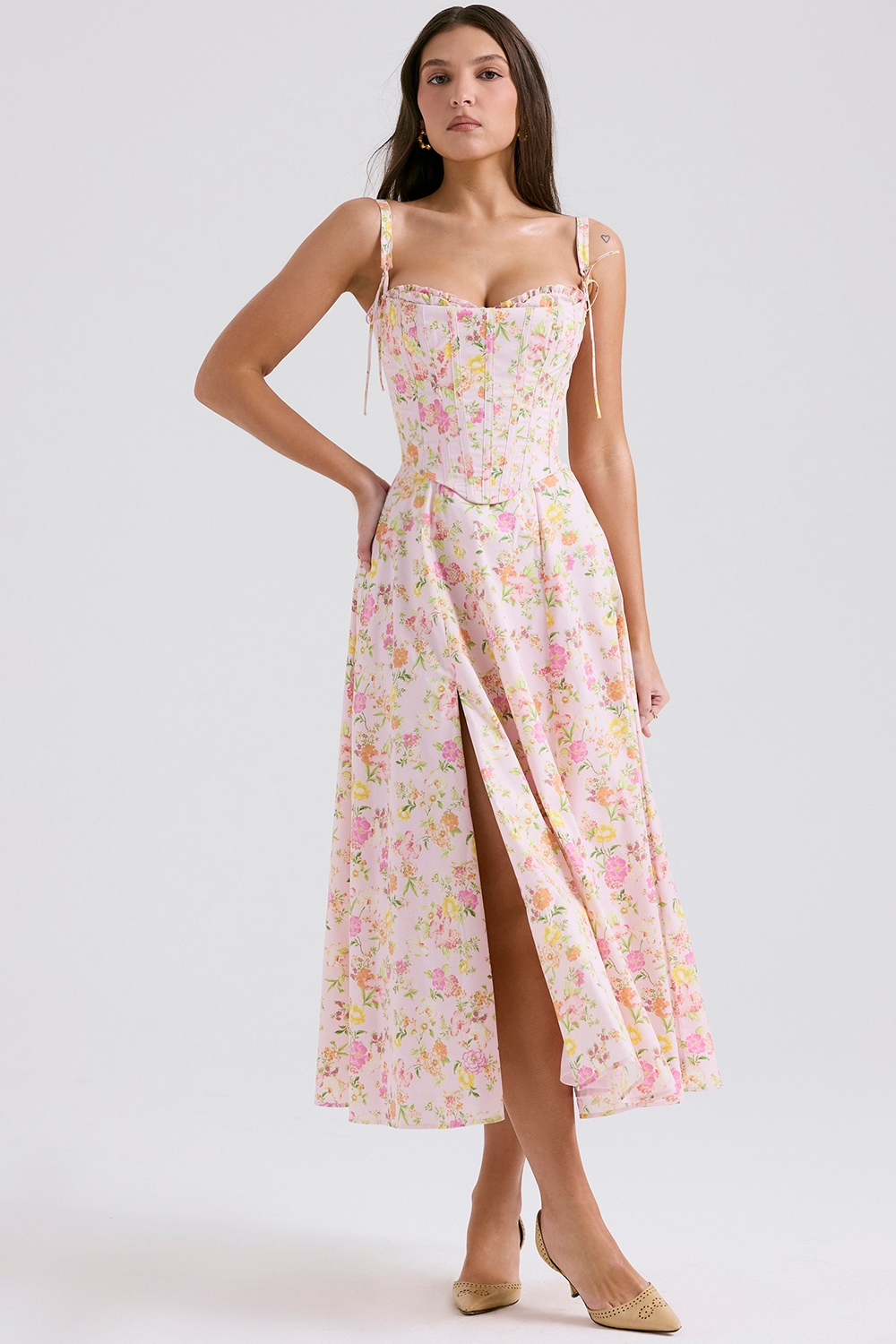Pink Meadow Print Cotton Midi Sundress
