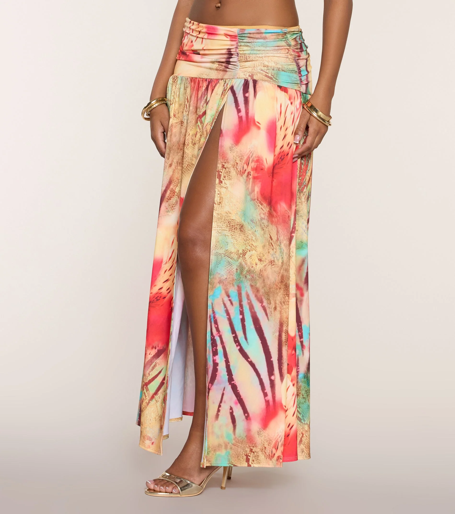 Destination Glam Abstract Print Maxi Skirt