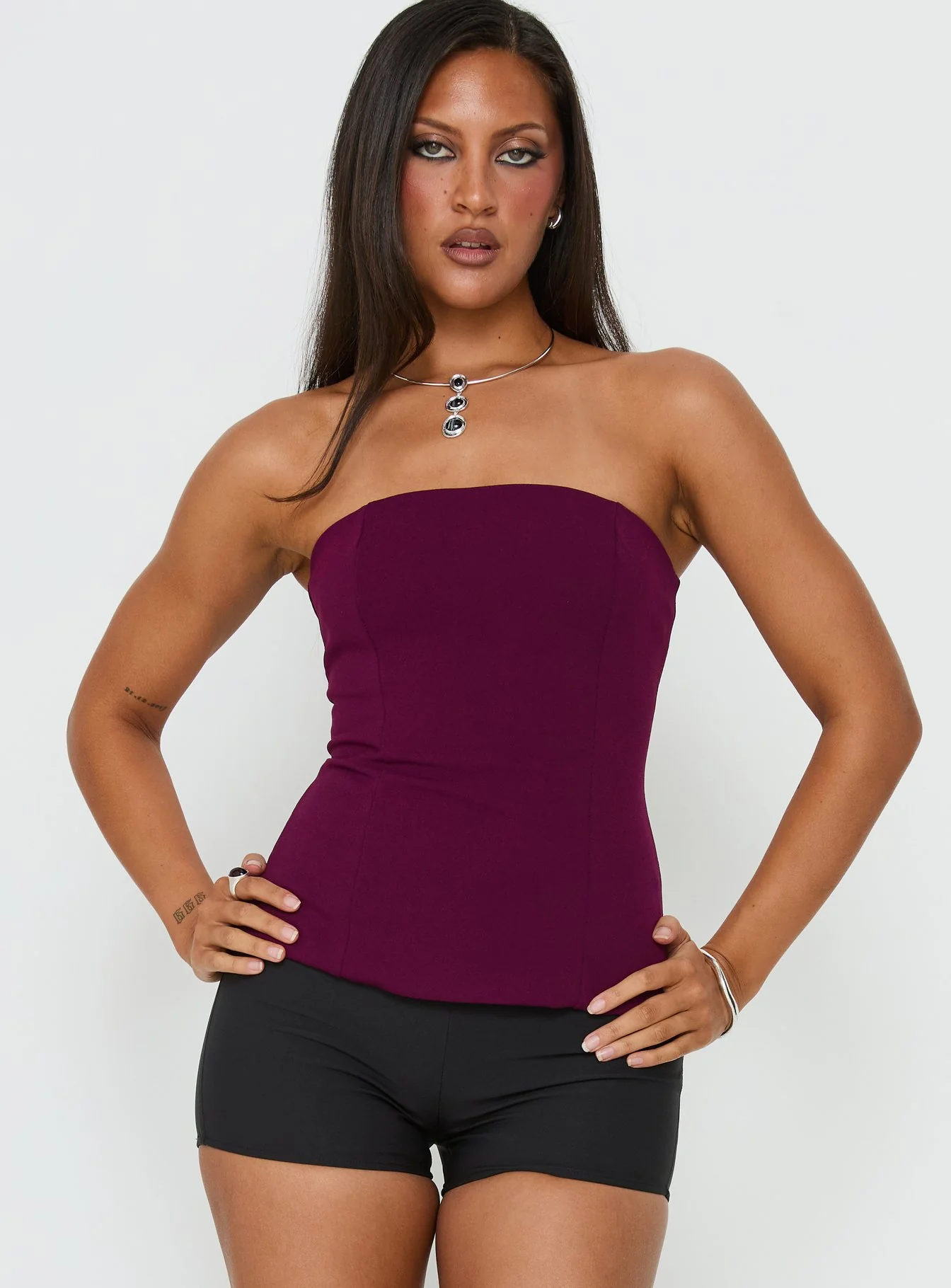 Loreto Strapless Tie Back Top Plum