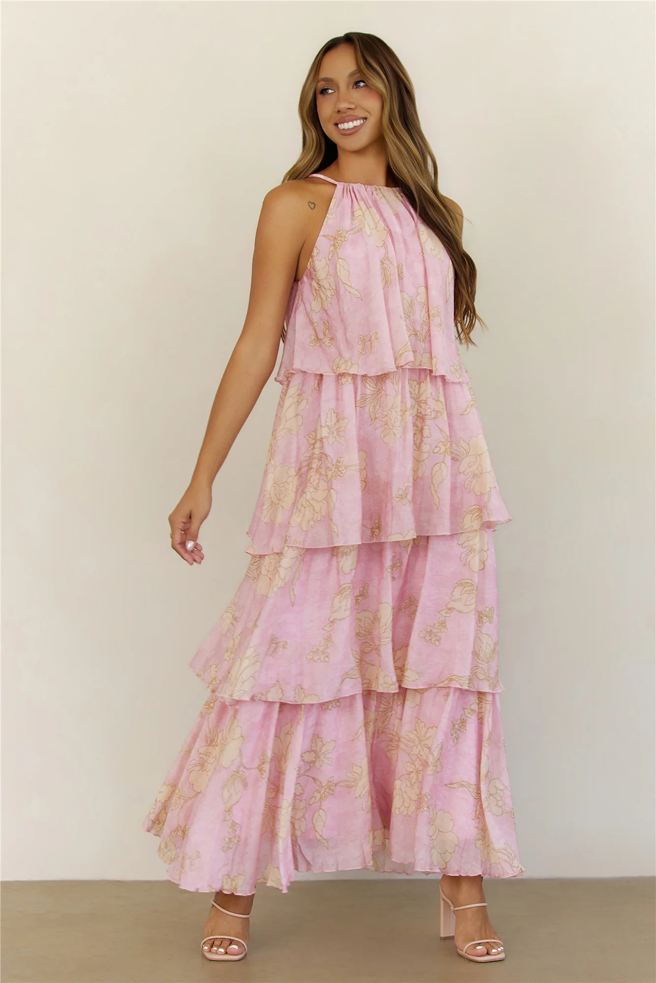 Dreamy Floral Tiered Maxi Dress Pink