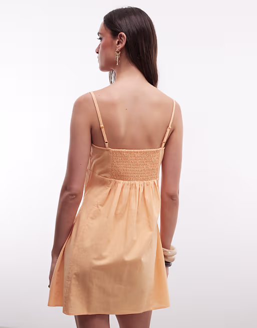 cotton-linen blend cami mini sundress with shaped bust in orange spritz