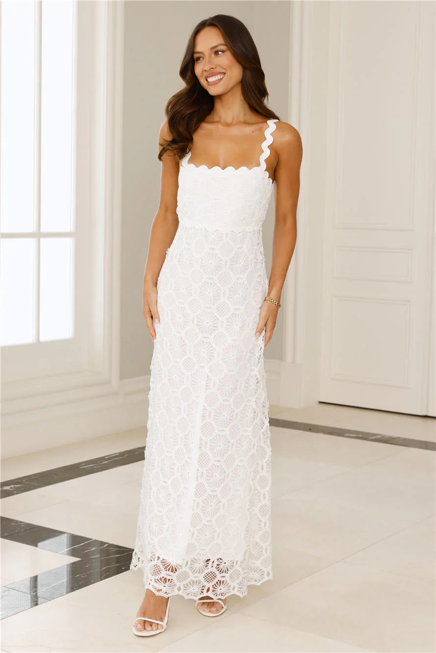 Catching Up Embroidered Maxi Dress White